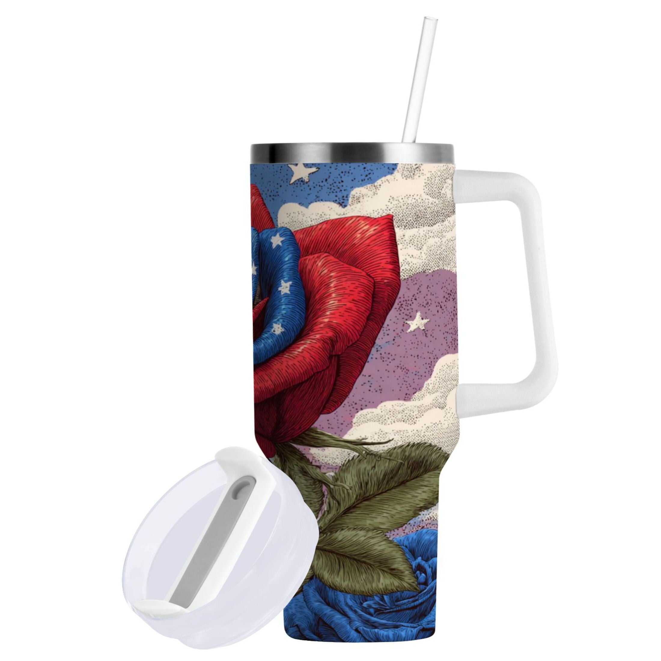 40 oz Insulated Stainless Steel Tumbler Double Wall Stainless Steel Tumbler with 2-Way Drinking Roses and Clouds | G3YV