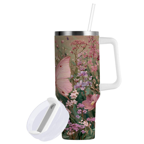 30 oz Insulated Stainless Steel Tumbler Double Wall Stainless Steel Tumbler with 2-Way Drinking Delicate Butterfly | 2TRI