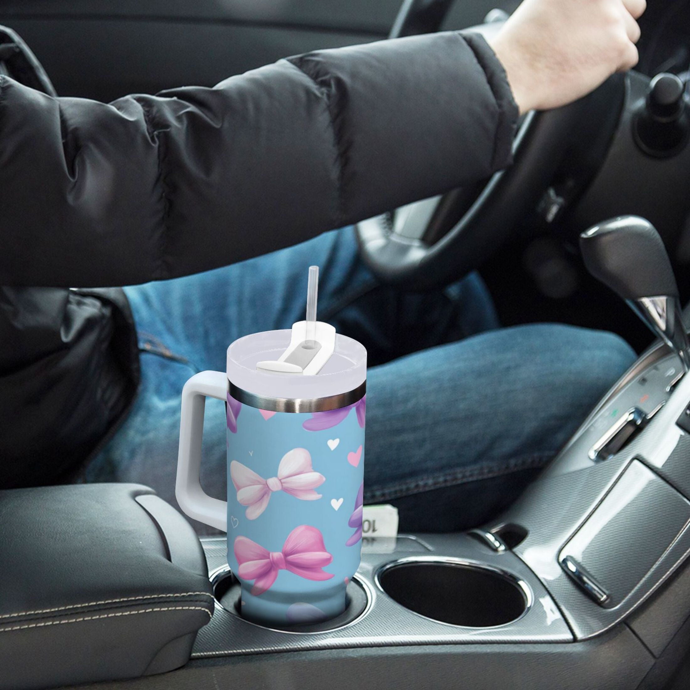 30 oz Insulated Stainless Steel Tumbler Double Wall Stainless Steel Tumbler with 2-Way Drinking Pink and Purple Bows | AORP