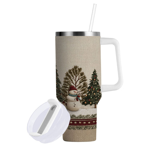 30 oz Insulated Stainless Steel Tumbler Double Wall Stainless Steel Tumbler with 2-Way Drinking Snowmen and Deer in The Forest | JJ5C