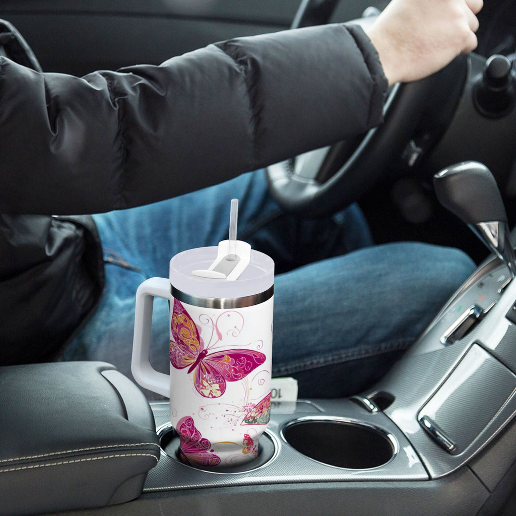 30 oz Insulated Stainless Steel Tumbler Double Wall Stainless Steel Tumbler with 2-Way Drinking Colorful Butterflies | RGOW