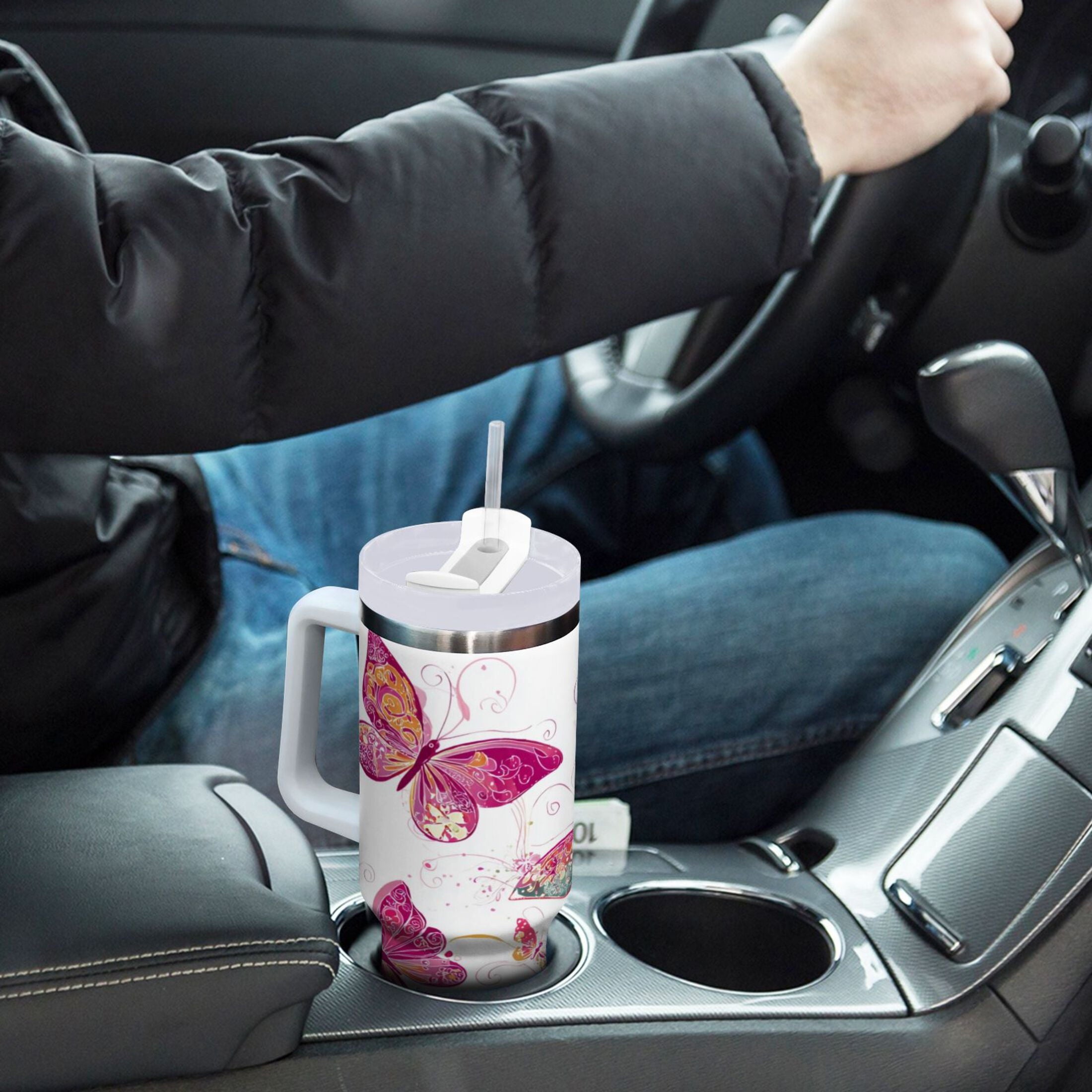 30 oz Insulated Stainless Steel Tumbler Double Wall Stainless Steel Tumbler with 2-Way Drinking Colorful Butterflies | RGOW