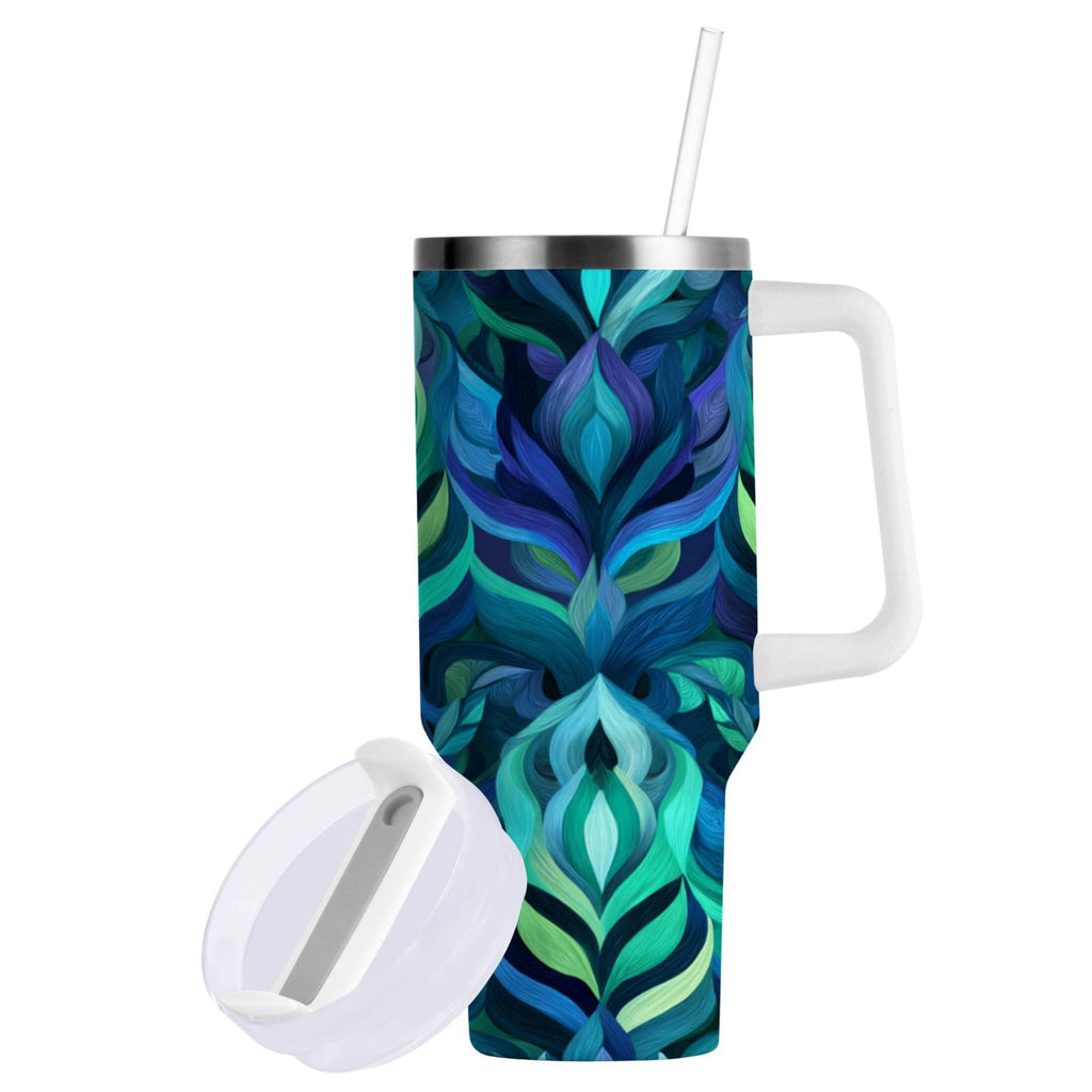 40 oz Insulated Stainless Steel Tumbler Double Wall Stainless Steel Tumbler with 2-Way Drinking Elegant Blue Abstract Shapes | LV9J