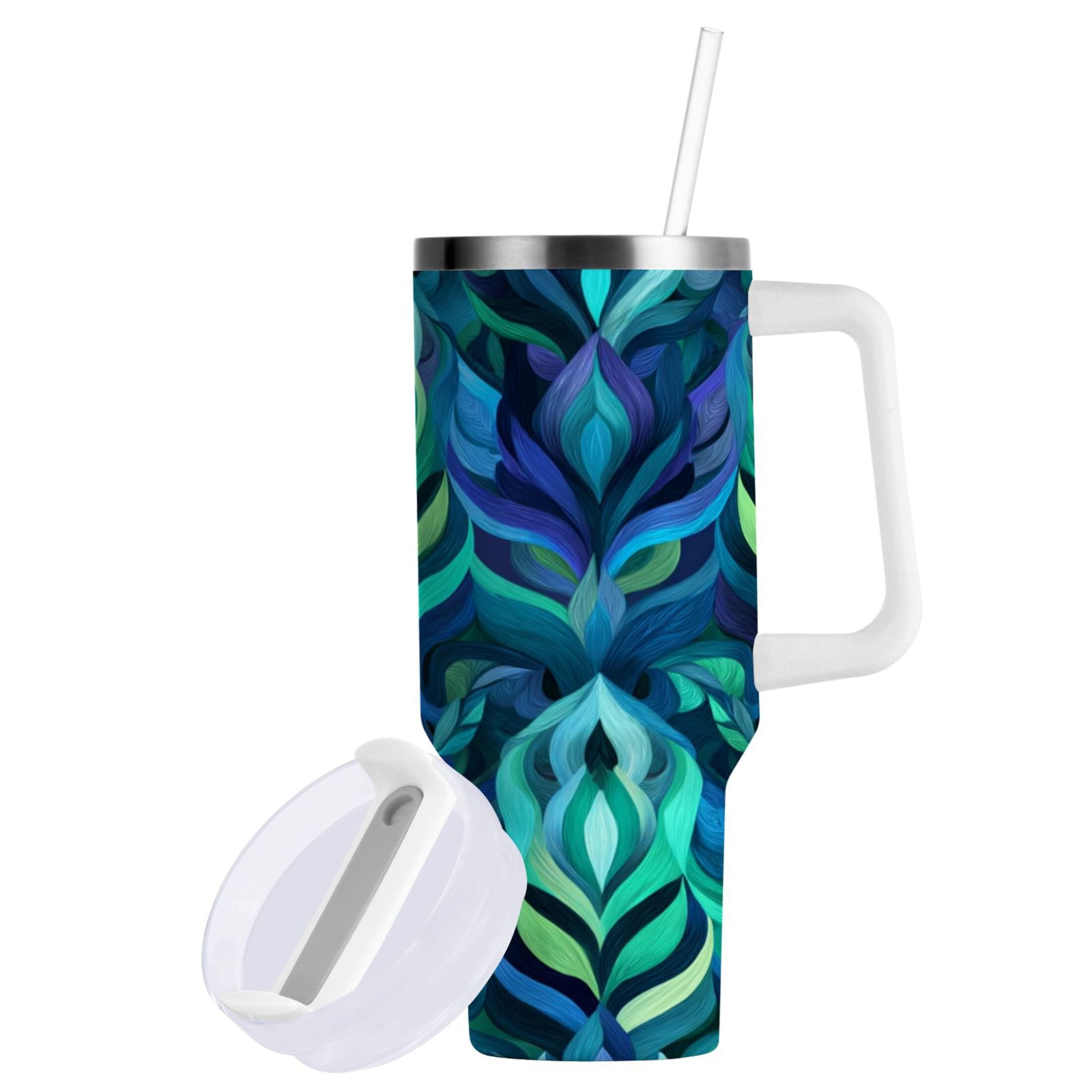 40 oz Insulated Stainless Steel Tumbler Double Wall Stainless Steel Tumbler with 2-Way Drinking Elegant Blue Abstract Shapes | LV9J