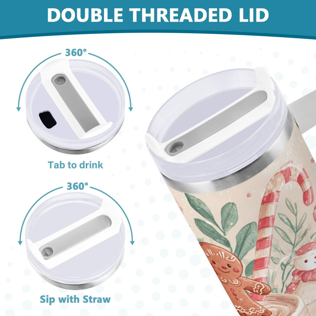 30 oz Insulated Stainless Steel Tumbler Double Wall Stainless Steel Tumbler with 2-Way Drinking Cute Christmas Design | PE93