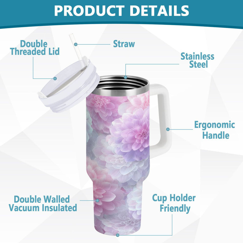 30 oz Insulated Stainless Steel Tumbler Double Wall Stainless Steel Tumbler with 2-Way Drinking Cute Pastel Watercolor Floral | 40PT