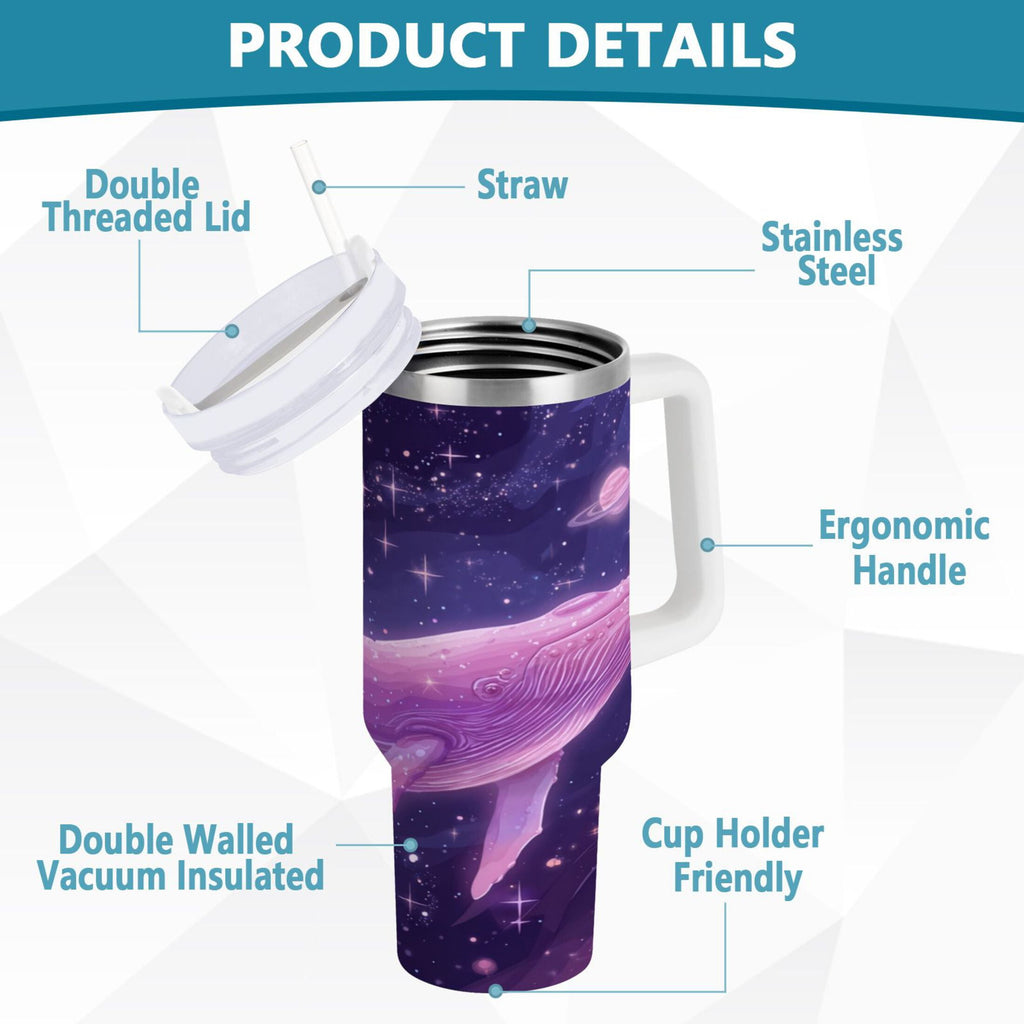 30 oz Insulated Stainless Steel Tumbler Double Wall Stainless Steel Tumbler with 2-Way Drinking Whale in Space | 2TM8