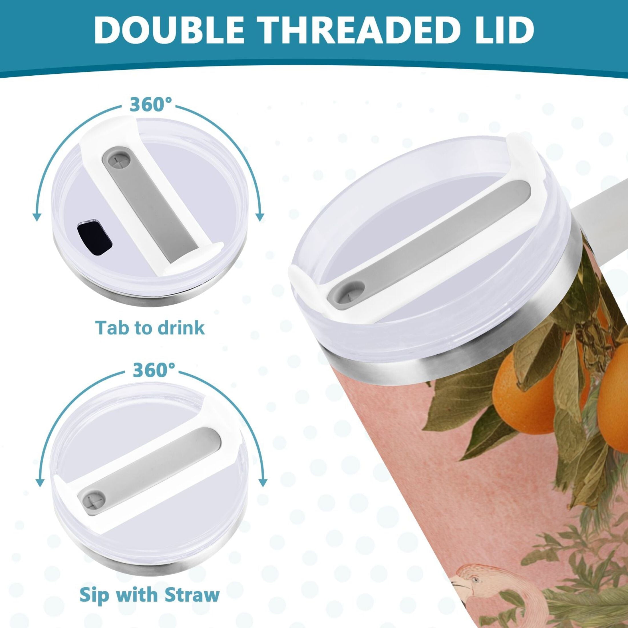 40 oz Insulated Stainless Steel Tumbler Double Wall Stainless Steel Tumbler with 2-Way Drinking Flamingos in Tropical Garden | EH41
