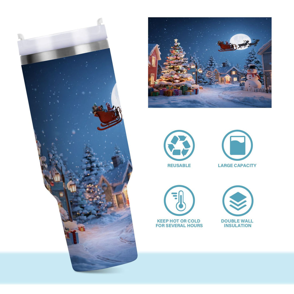 30 oz Insulated Stainless Steel Tumbler Double Wall Stainless Steel Tumbler with 2-Way Drinking Christmas Night Scene | UF7K