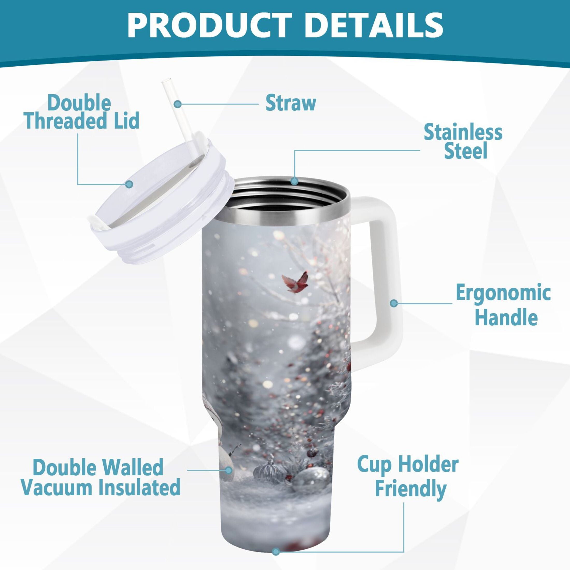 30 oz Insulated Stainless Steel Tumbler Double Wall Stainless Steel Tumbler with 2-Way Drinking Snowy Winter Landscape | TQHW