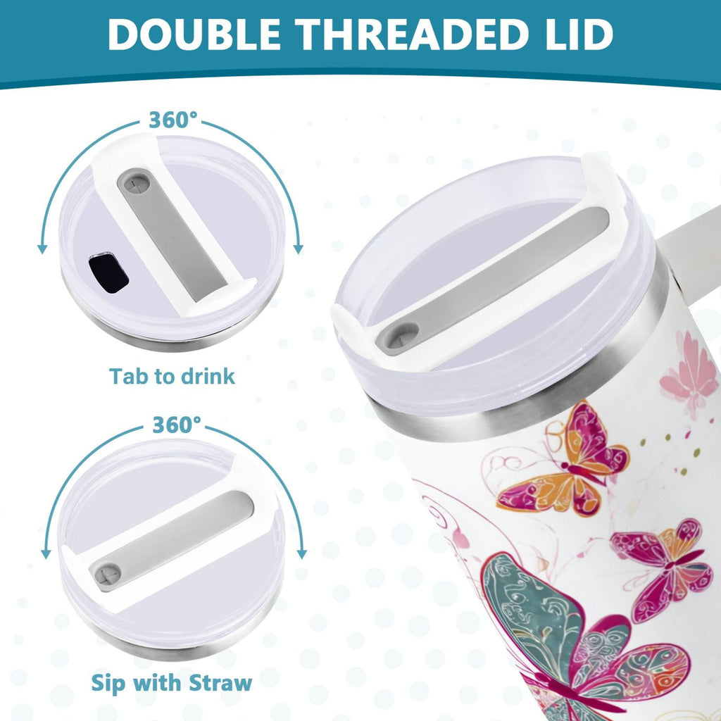 30 oz Insulated Stainless Steel Tumbler Double Wall Stainless Steel Tumbler with 2-Way Drinking Colorful Butterflies | RGOW