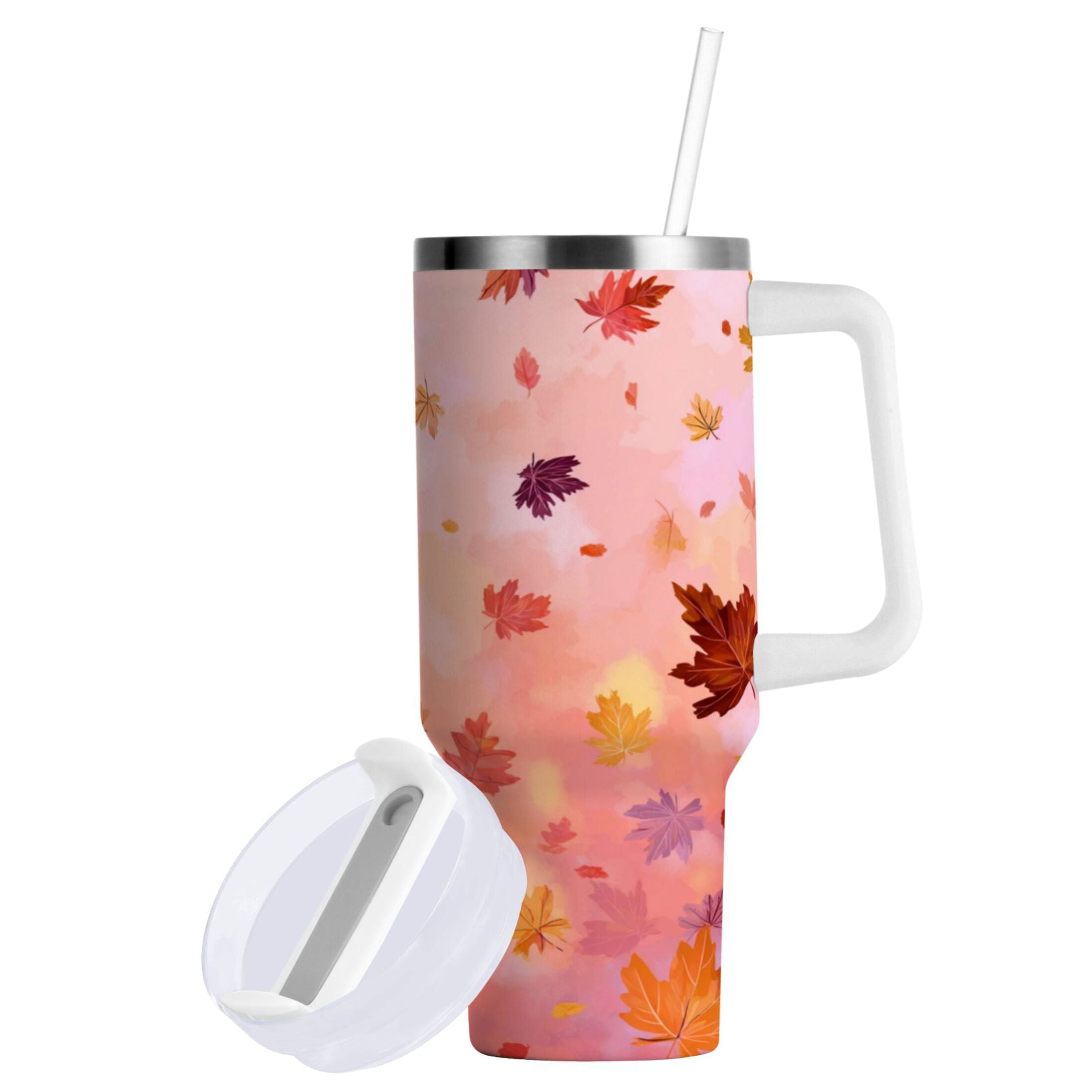 30 oz Insulated Stainless Steel Tumbler Double Wall Stainless Steel Tumbler with 2-Way Drinking Autumn Leaves Falling | Q662