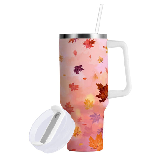 30 oz Insulated Stainless Steel Tumbler Double Wall Stainless Steel Tumbler with 2-Way Drinking Autumn Leaves Falling | Q662