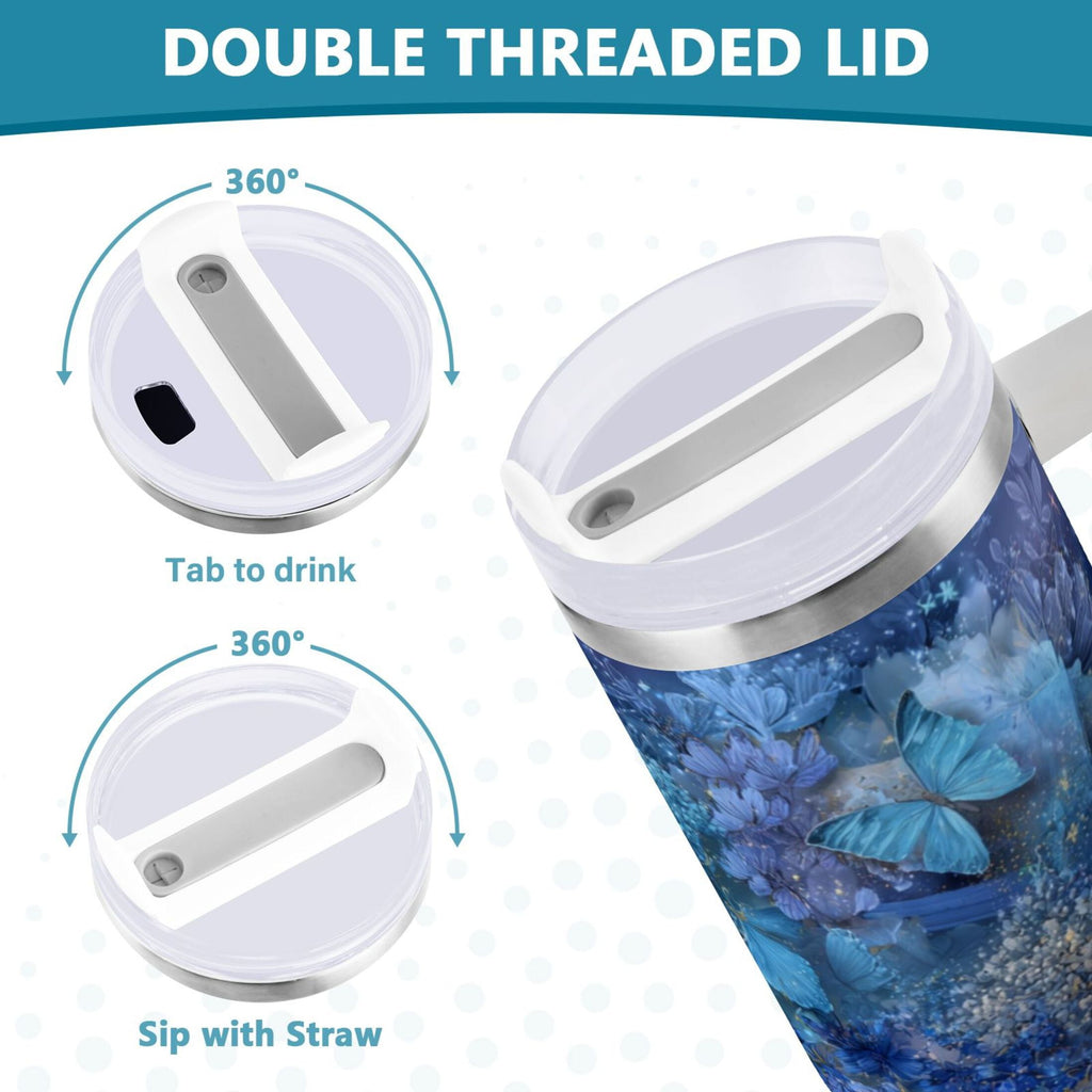 30 oz Insulated Stainless Steel Tumbler Double Wall Stainless Steel Tumbler with 2-Way Drinking Butterflies Books and Flowers | HPBE