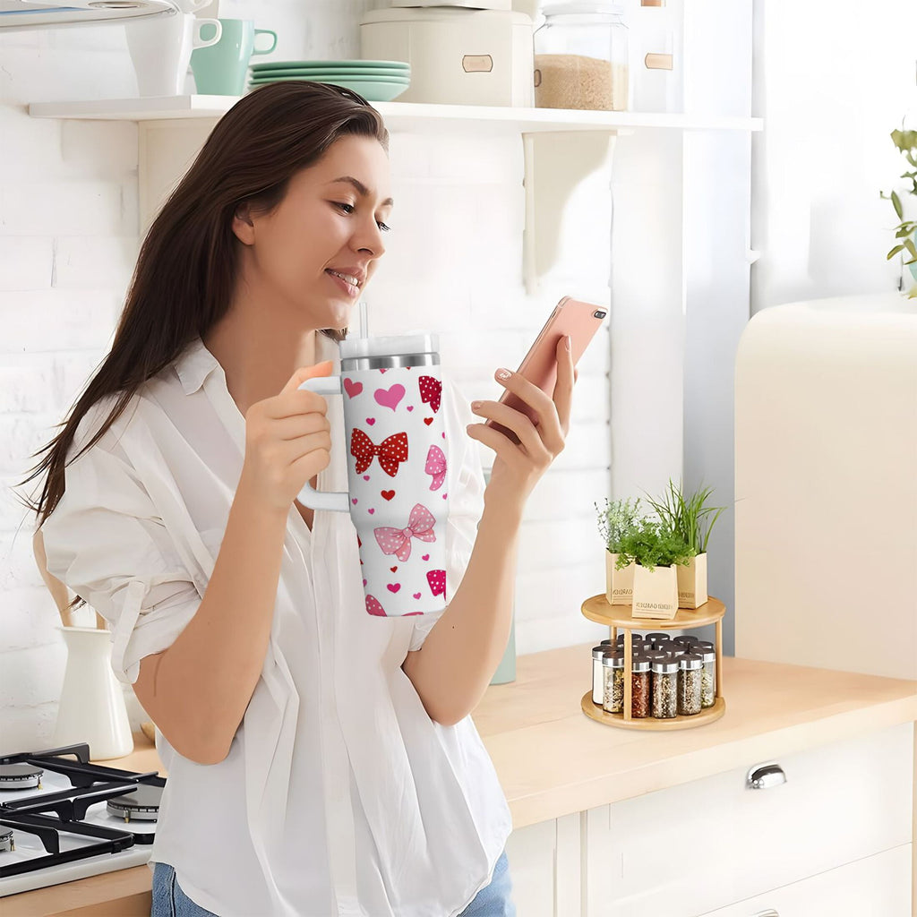 30 oz Insulated Stainless Steel Tumbler Double Wall Stainless Steel Tumbler with 2-Way Drinking Red and Pink Bows | EVC2