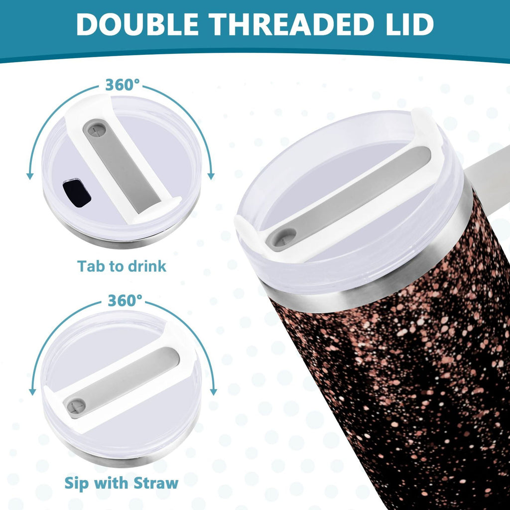40 oz Insulated Stainless Steel Tumbler Double Wall Stainless Steel Tumbler with 2-Way Drinking Rose Gold Glitter | 6H6E