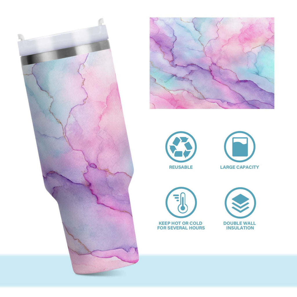 30 oz Insulated Stainless Steel Tumbler Double Wall Stainless Steel Tumbler with 2-Way Drinking Pastel Pink Marble Texture | YQIL