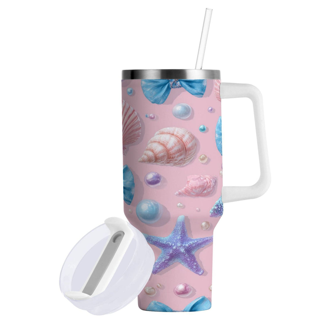 30 oz Insulated Stainless Steel Tumbler Double Wall Stainless Steel Tumbler with 2-Way Drinking Seashells and Bows | RFSM