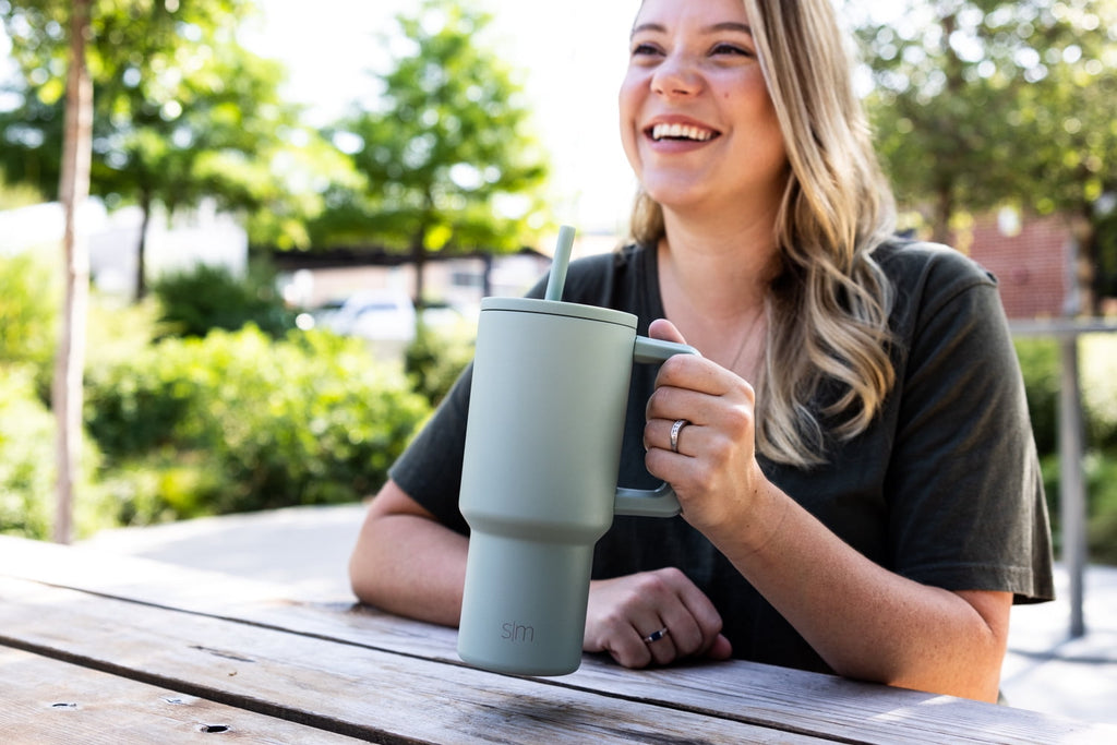 Simple Modern 30 fl oz Insulated Stainless Steel Trek Tumbler with Straw Lid | Seaglass Sage and Cream Checkmate | P40Y