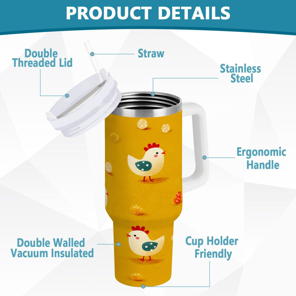 30 oz Insulated Stainless Steel Tumbler Double Wall Stainless Steel Tumbler with 2-Way Drinking Cartoon Chickens Pattern | DJF3