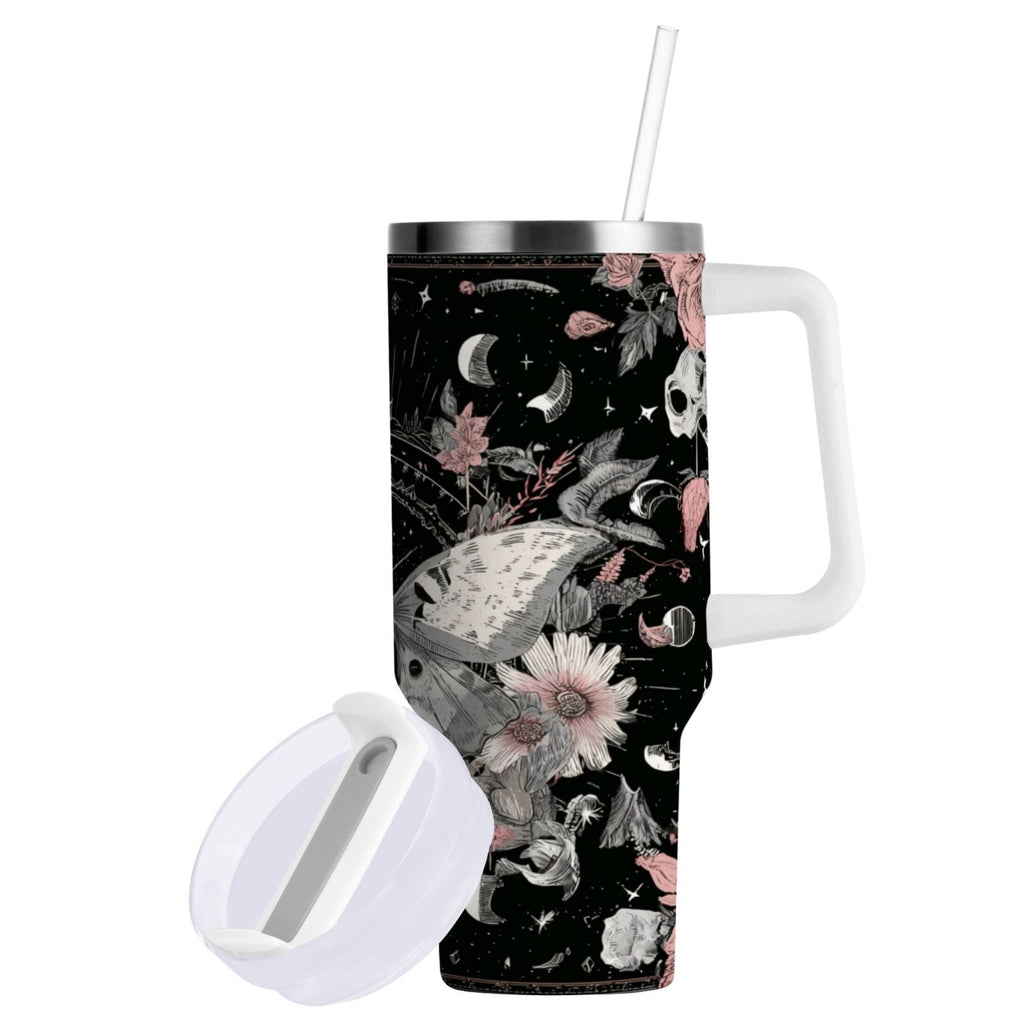 40 oz Insulated Stainless Steel Tumbler Double Wall Stainless Steel Tumbler with 2-Way Drinking Butterfly Surrounded by Flowers | VAYT