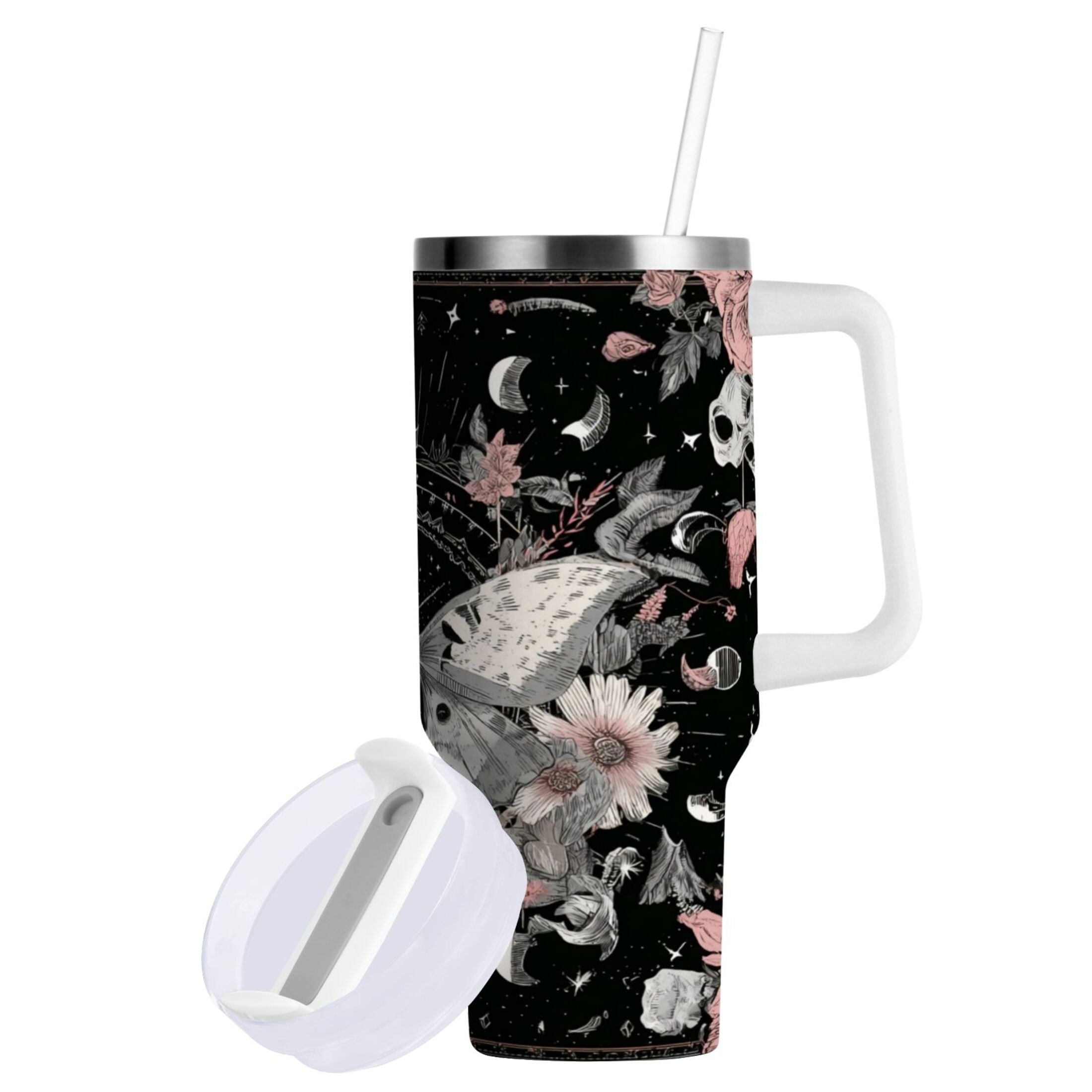 40 oz Insulated Stainless Steel Tumbler Double Wall Stainless Steel Tumbler with 2-Way Drinking Butterfly Surrounded by Flowers | VAYT