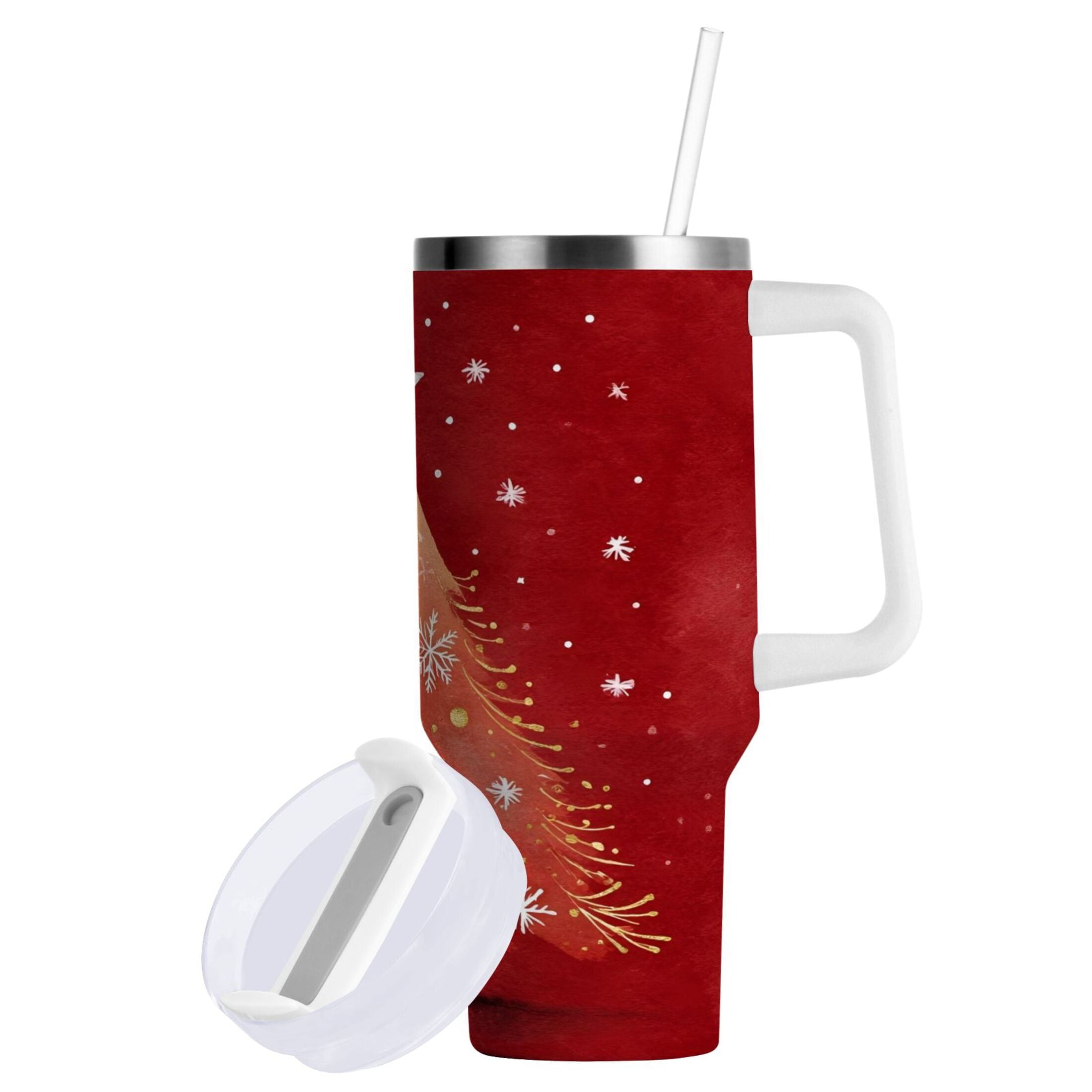 40 oz Insulated Stainless Steel Tumbler Double Wall Stainless Steel Tumbler with 2-Way Drinking Red Christmas Tree | WUT1