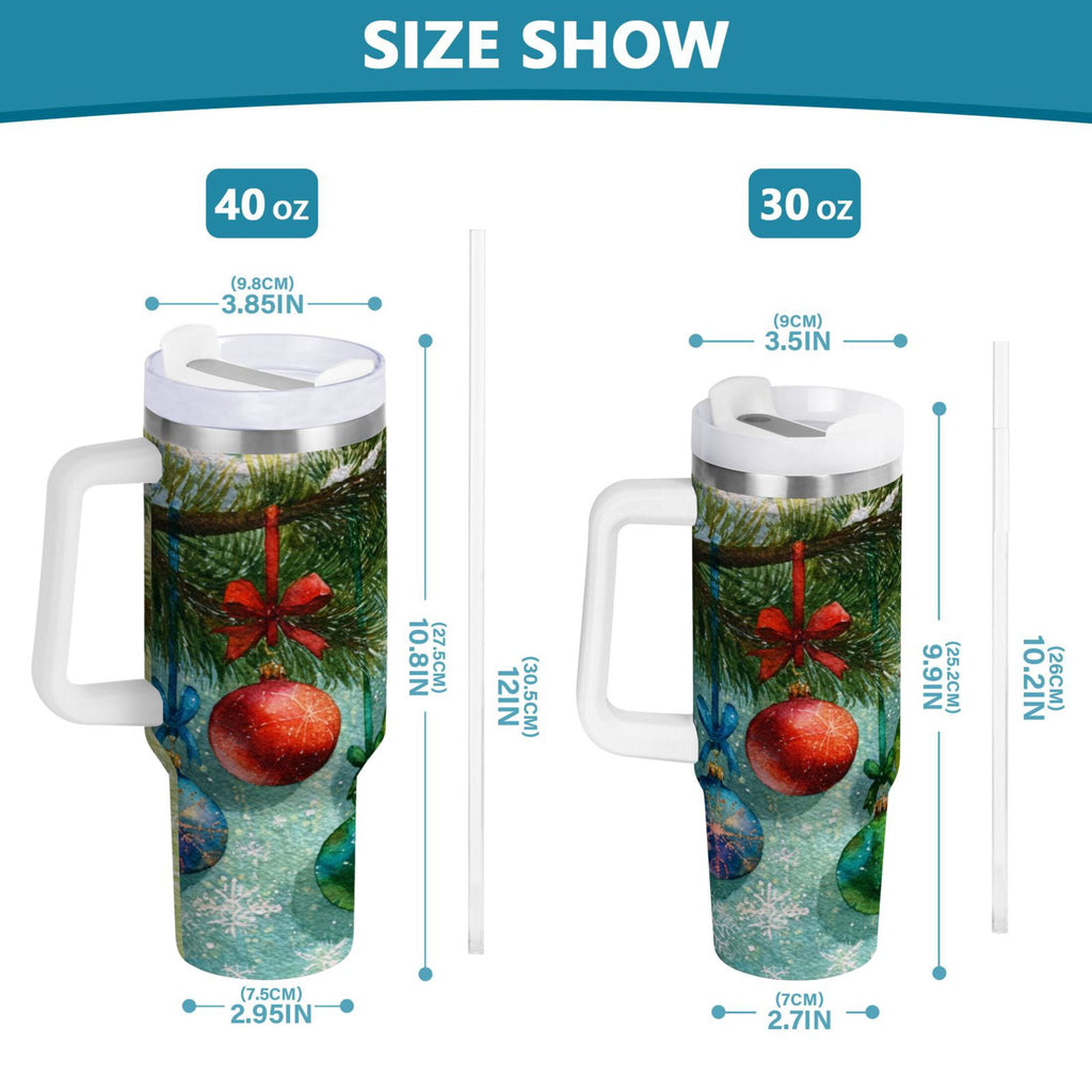 30 oz Insulated Stainless Steel Tumbler Double Wall Stainless Steel Tumbler with 2-Way Drinking Christmas Ornaments Watercolor Painting | I7RC