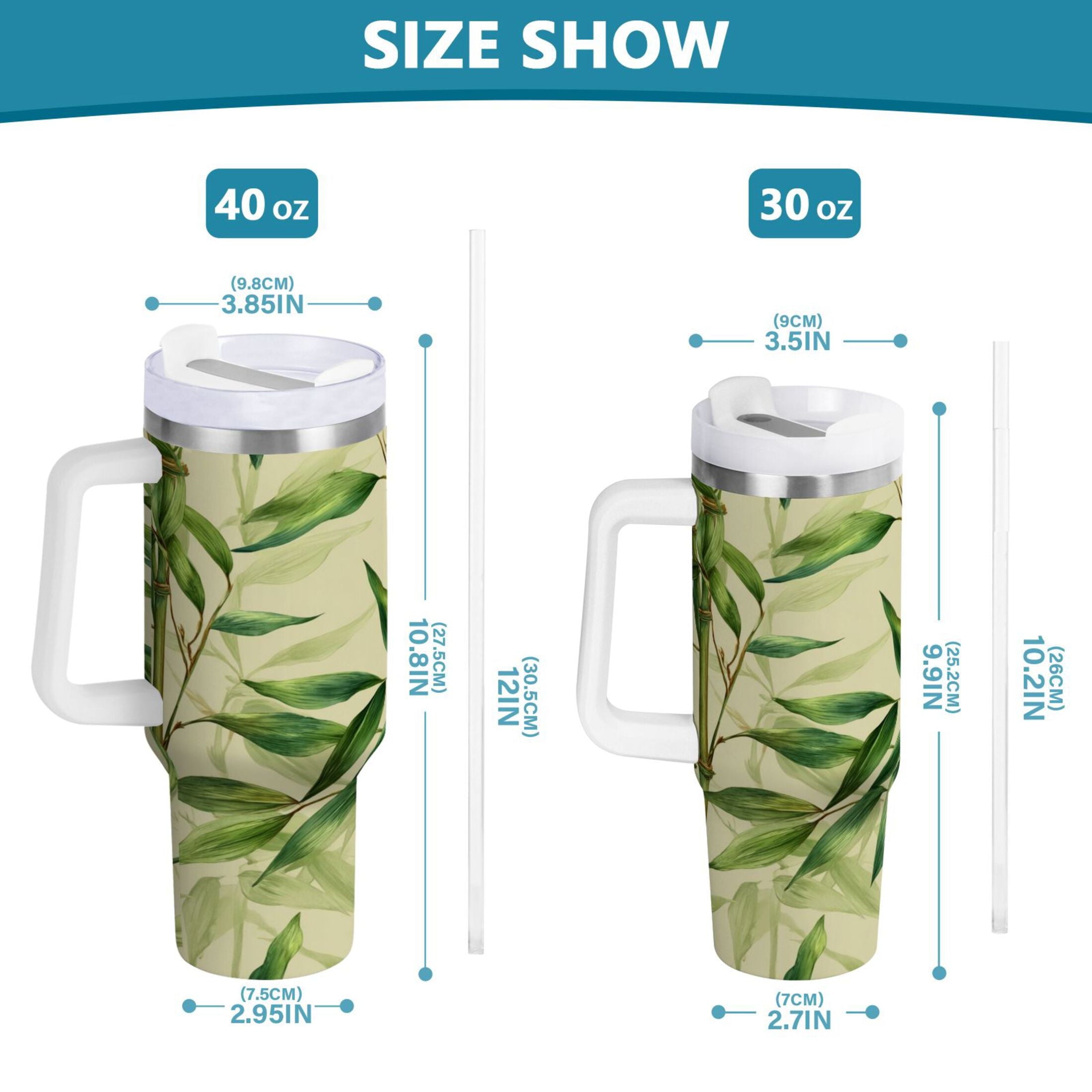 30 oz Insulated Stainless Steel Tumbler Double Wall Stainless Steel Tumbler with 2-Way Drinking Bamboo Pattern | IQUZ
