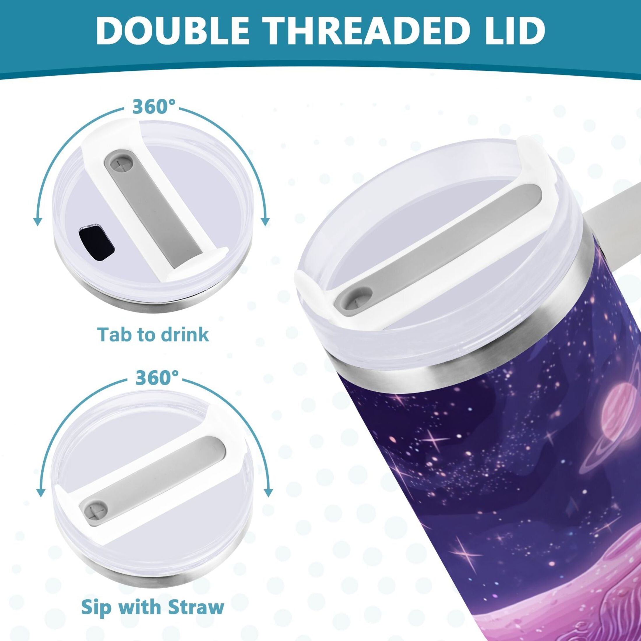 30 oz Insulated Stainless Steel Tumbler Double Wall Stainless Steel Tumbler with 2-Way Drinking Whale in Space | 2TM8