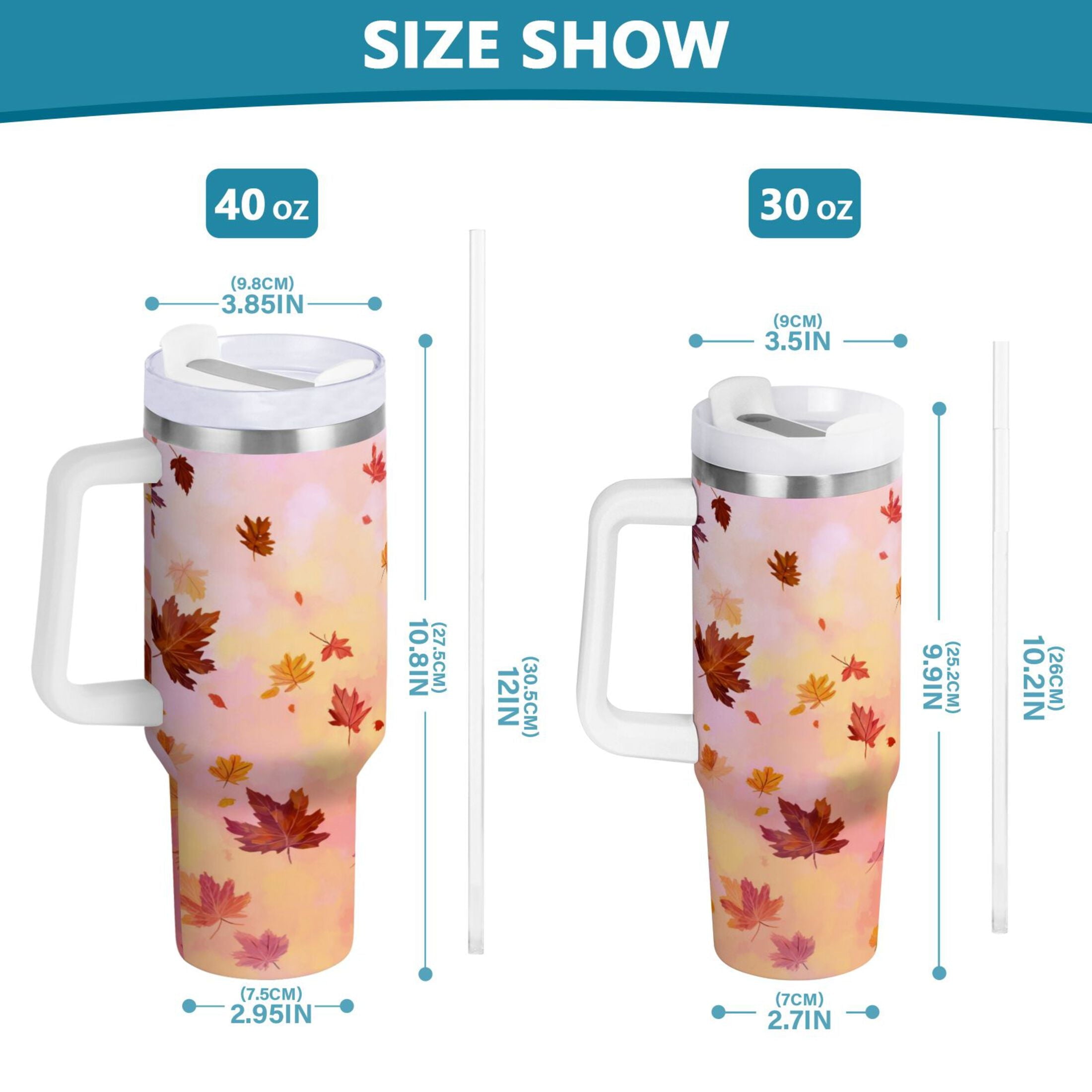 30 oz Insulated Stainless Steel Tumbler Double Wall Stainless Steel Tumbler with 2-Way Drinking Autumn Leaves Falling | Q662