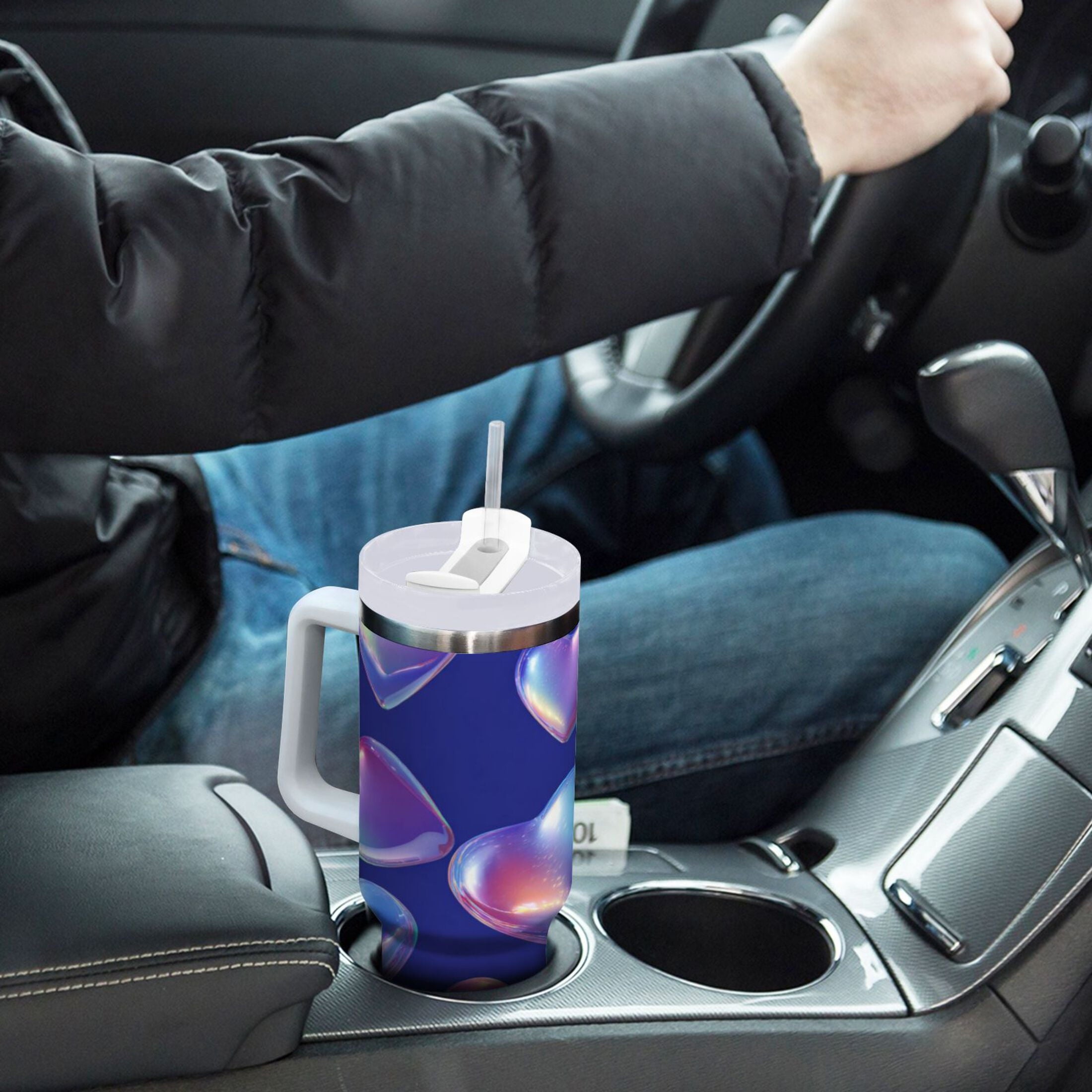 30 oz Insulated Stainless Steel Tumbler Double Wall Stainless Steel Tumbler with 2-Way Drinking Pink-purple Hearts | 6HJT