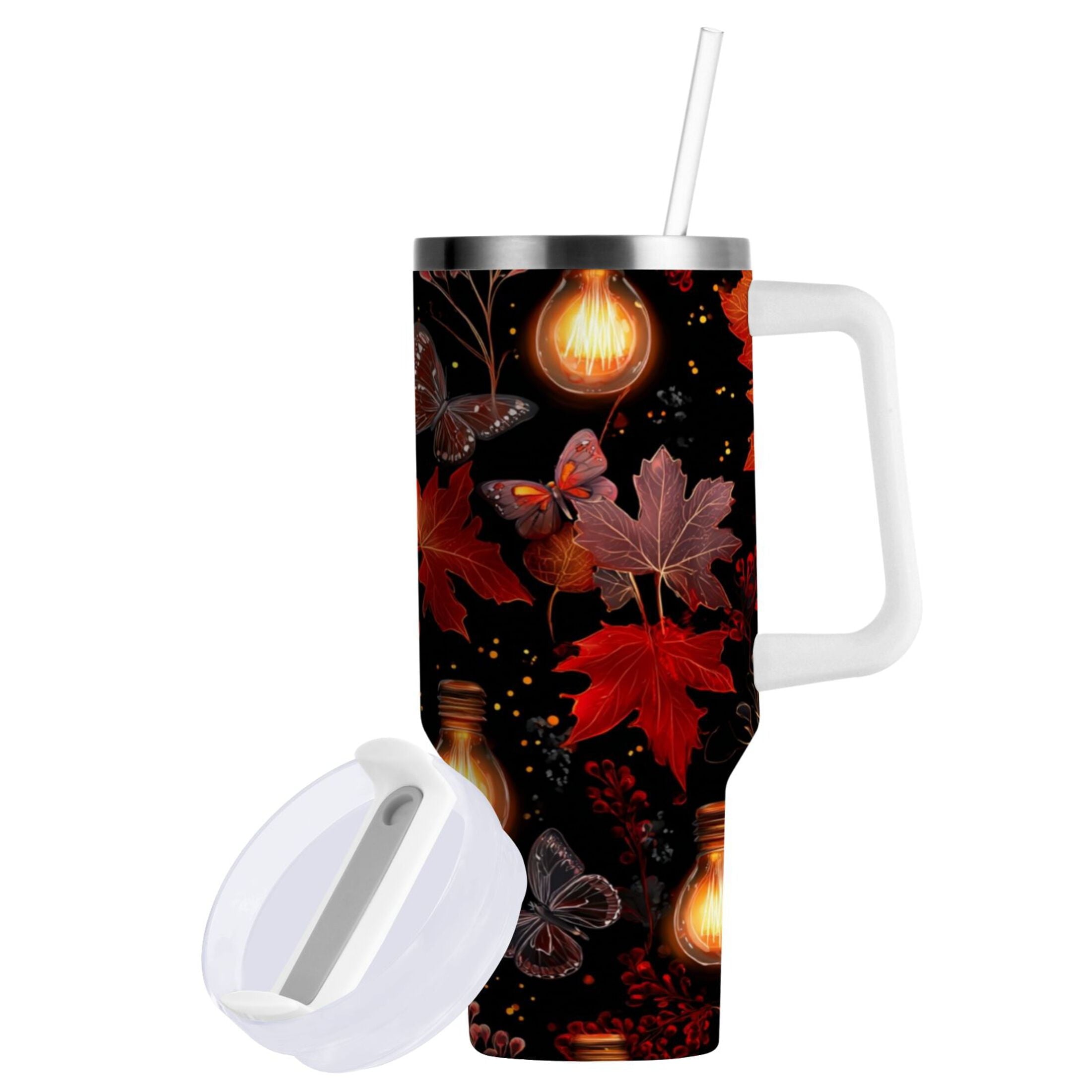 40 oz Insulated Stainless Steel Tumbler Double Wall Stainless Steel Tumbler with 2-Way Drinking Light Bulbs and Maple Leaves | JRZU