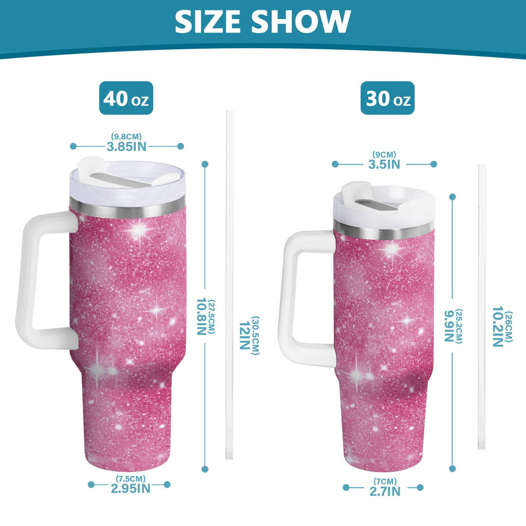 40 oz Insulated Stainless Steel Tumbler Double Wall Stainless Steel Tumbler with 2-Way Drinking Pink Glitter Background | RHVD