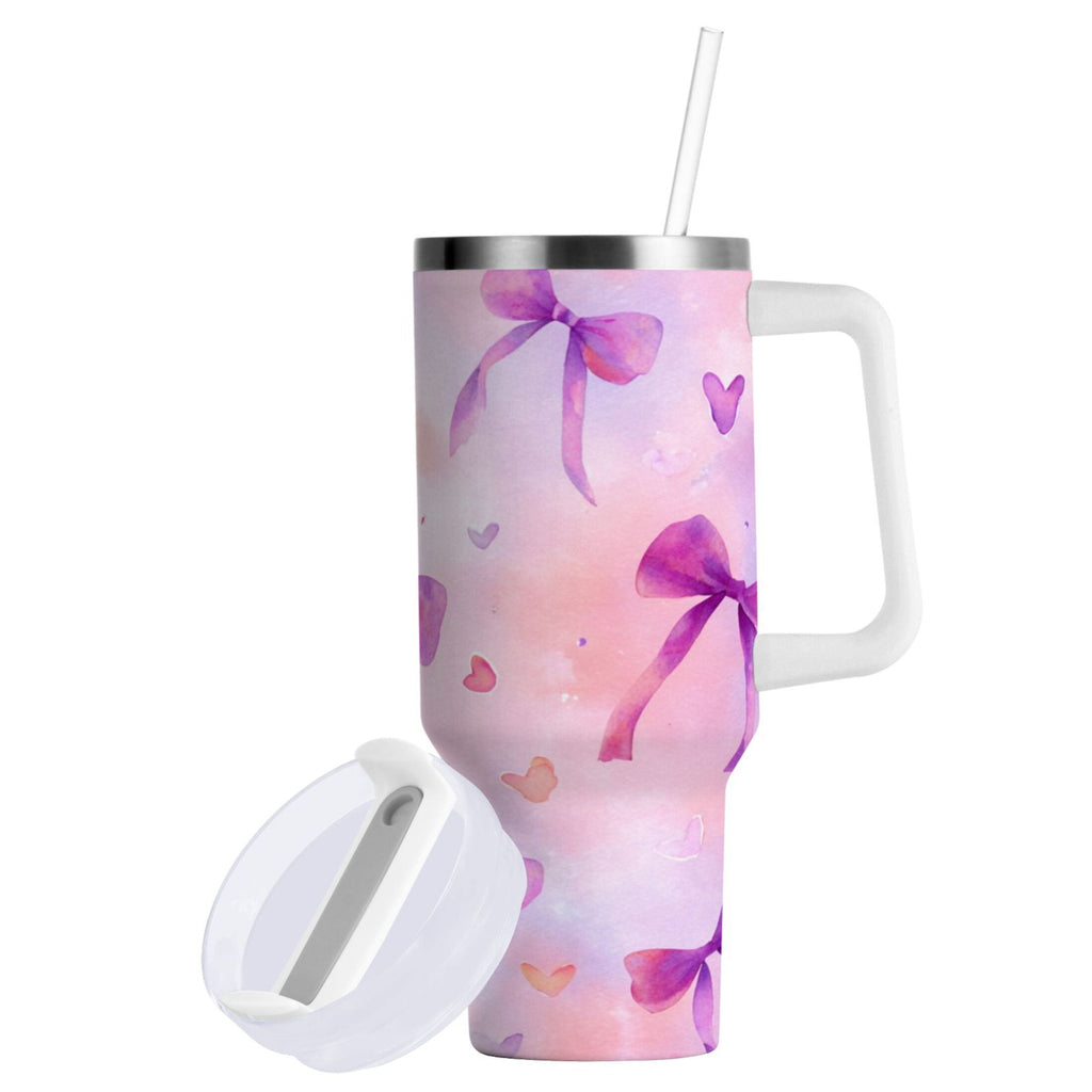 30 oz Insulated Stainless Steel Tumbler Double Wall Stainless Steel Tumbler with 2-Way Drinking Watercolor Purple Bows | CDPR