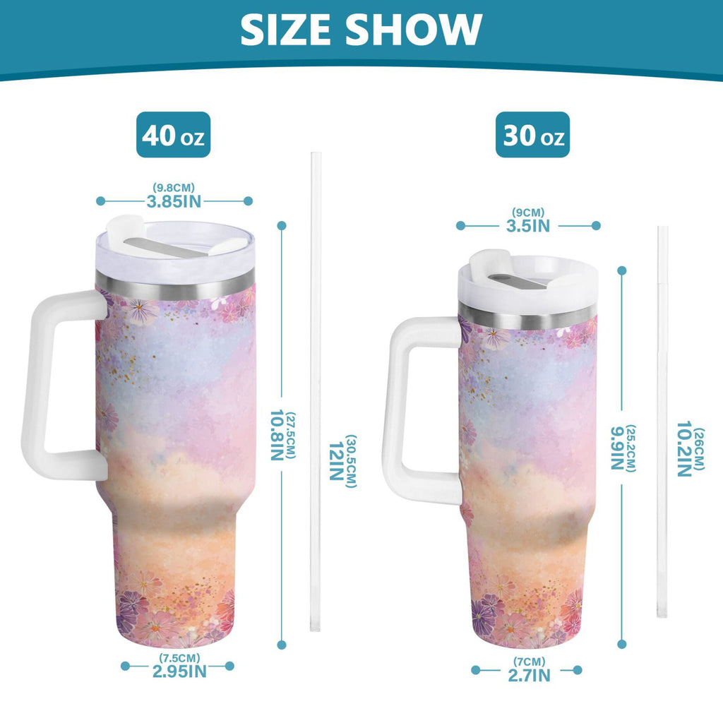 30 oz Insulated Stainless Steel Tumbler Double Wall Stainless Steel Tumbler with 2-Way Drinking Colorful Pastel Floral Pattern | OVJO