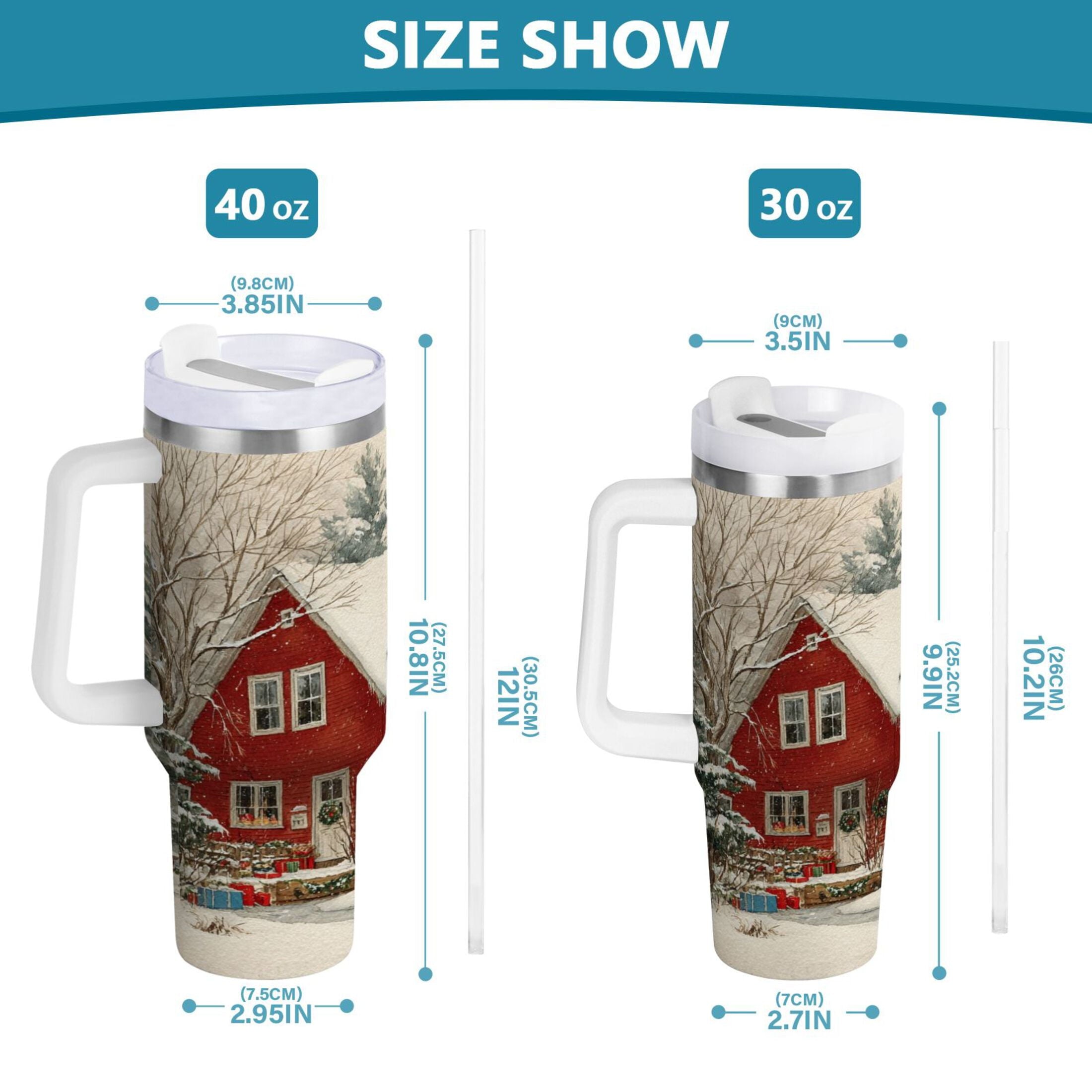 40 oz Insulated Stainless Steel Tumbler Double Wall Stainless Steel Tumbler with 2-Way Drinking House with Snow-covered Roof | WG5O