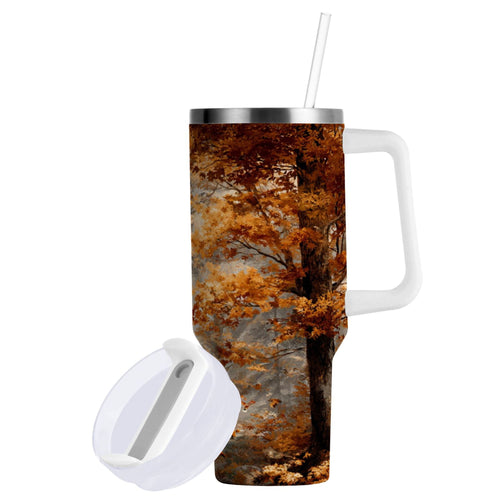 30 oz Insulated Stainless Steel Tumbler Double Wall Stainless Steel Tumbler with 2-Way Drinking Beautiful Autumn Forest | 7R0M