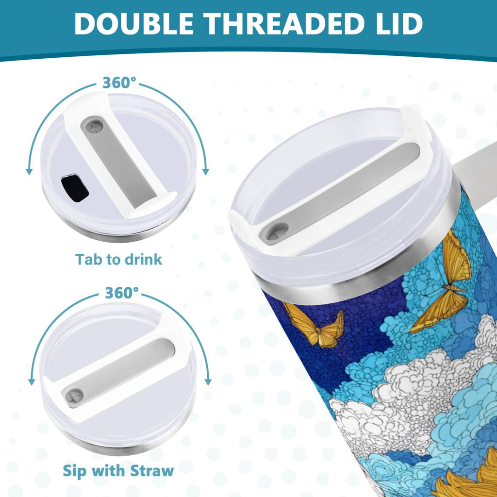 40 oz Insulated Stainless Steel Tumbler Double Wall Stainless Steel Tumbler with 2-Way Drinking Cat Lies in The Sunflowers | 60YE