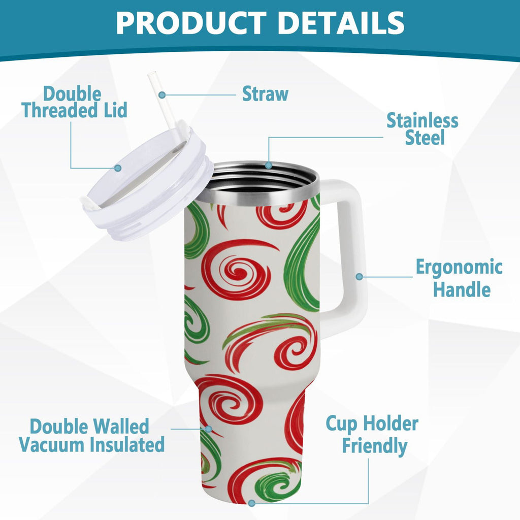 40 oz Insulated Stainless Steel Tumbler Double Wall Stainless Steel Tumbler with 2-Way Drinking Red and Green Swirls | B4IT