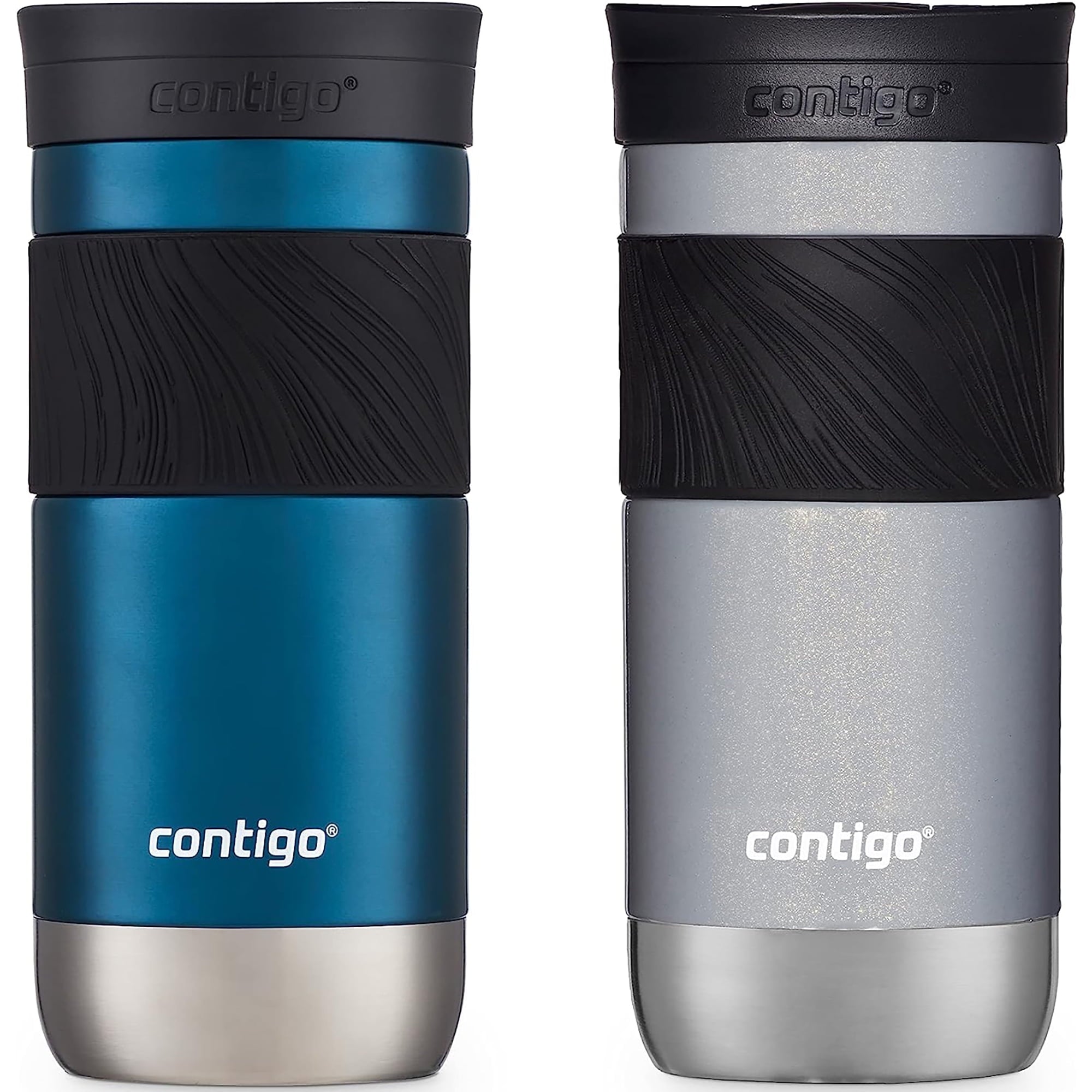 Contigo SNAPSEAL Insulated Stainless Steel Travel Mug with Grip, 16 oz, Blueberry Transparent Satin &amp; Gold Morel, 2-Pack | MOL5