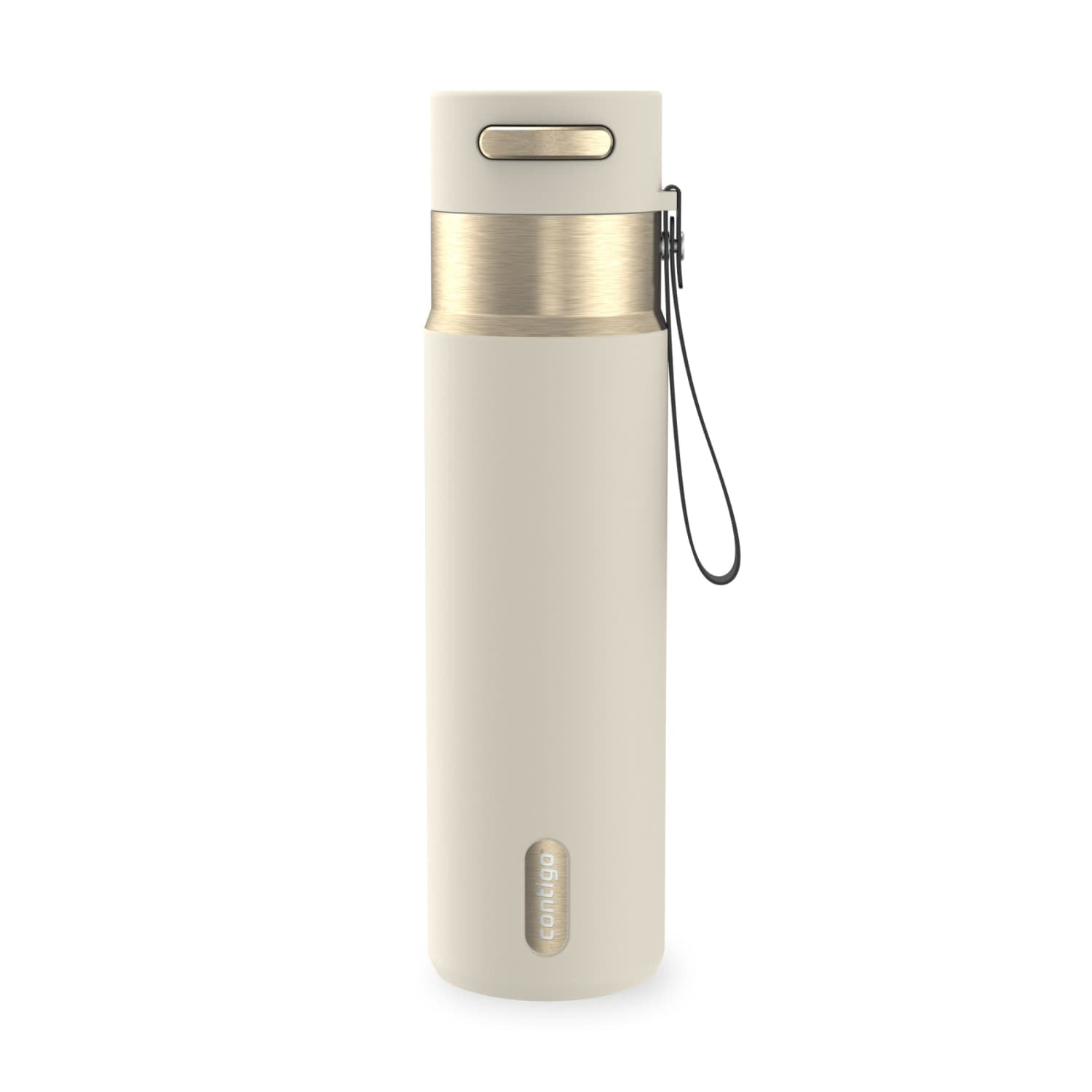 Contigo AutoSeal Leakproof Stainless Steel Reusable Water Bottle Tumbler with Carrying Strap, Cream/Champagne, 24 oz | YNTK