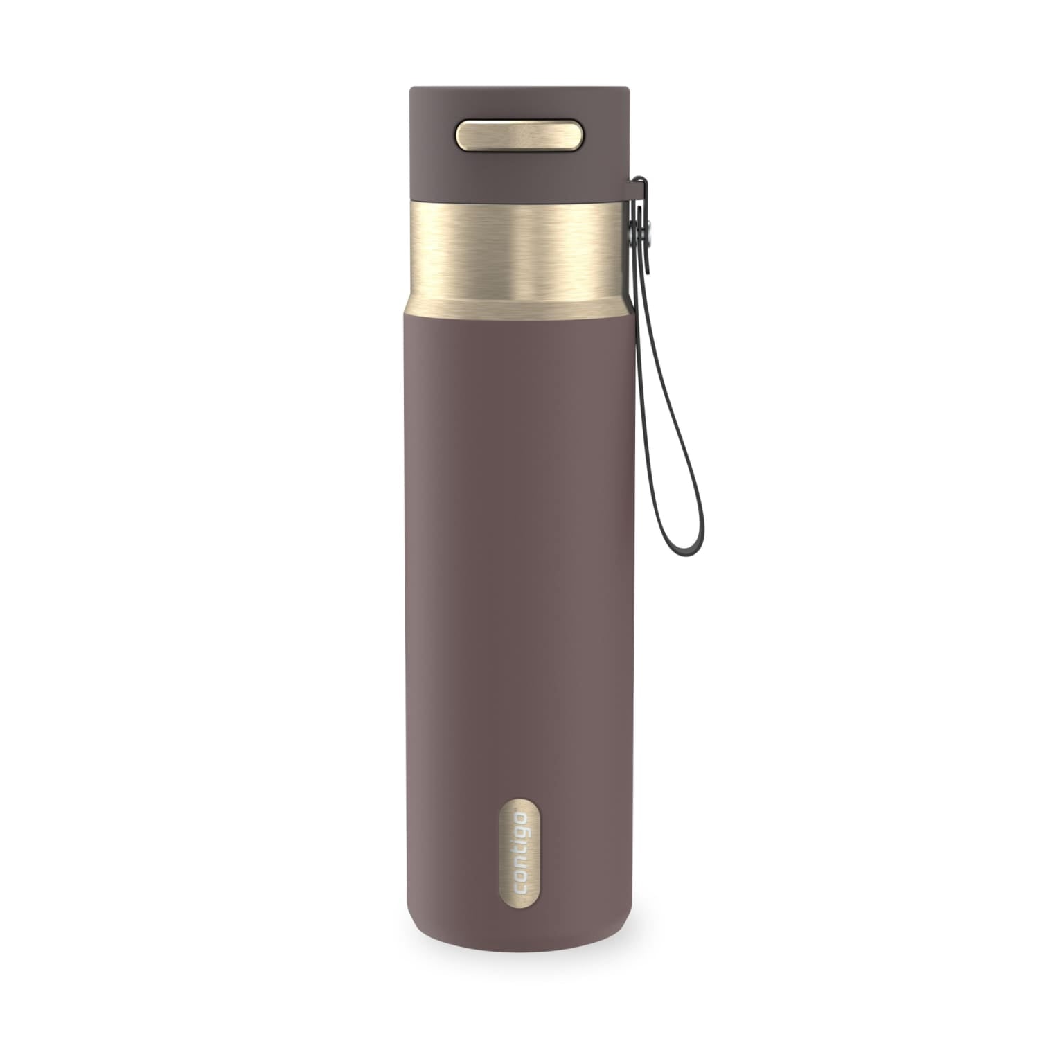 Contigo AutoSeal Leakproof Stainless Steel Reusable Water Bottle Tumbler with Carrying Strap, Cream/Champagne, 24 oz | YNTK