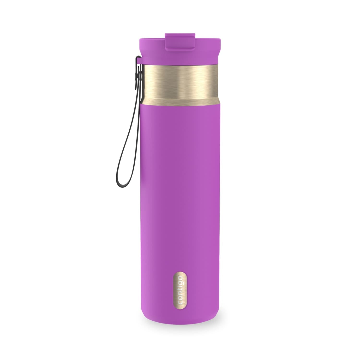 Contigo DualSip Leakproof Stainless Steel Reusable Water Bottle Tumbler with Carrying Strap, Cream/Champagne, 24 oz | 5QUC