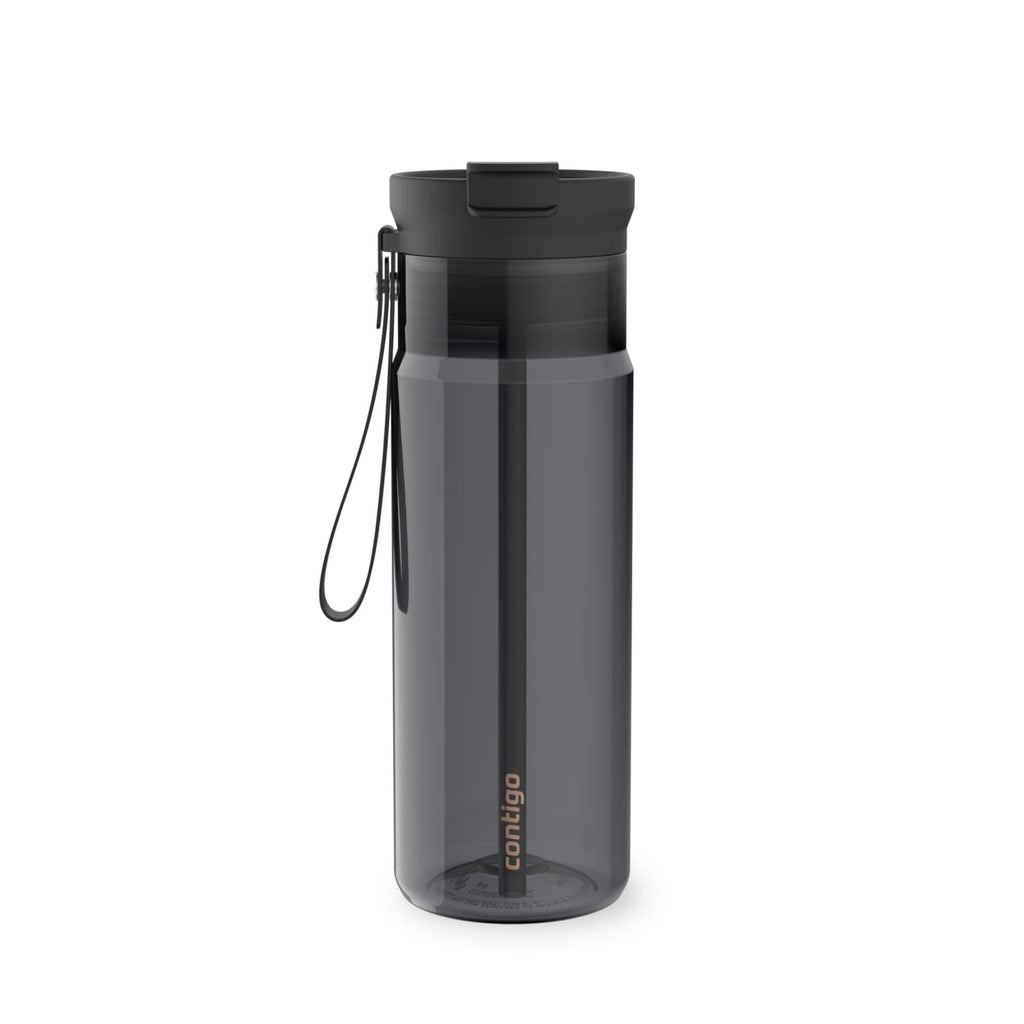 Contigo DualSip Leakproof Plastic Reusable Water Bottle with Carrying Strap, Black/Clear, 24 oz | A68N