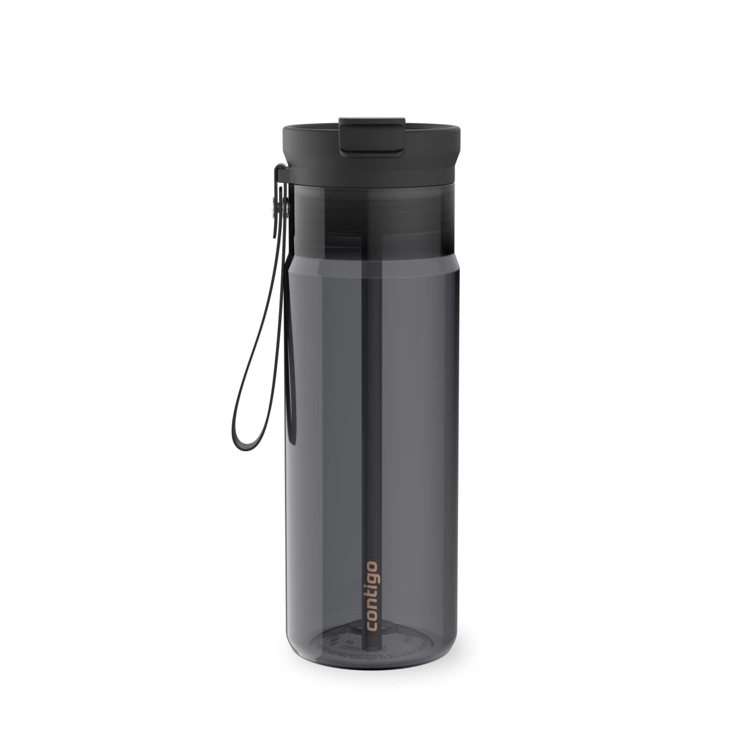 Contigo DualSip Leakproof Plastic Reusable Water Bottle with Carrying Strap, Black/Clear, 24 oz | A68N