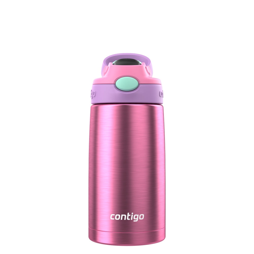 Contigo Kid's 13 oz. AutoSpout Straw Water Bottle - Stainless Steel/Azalea/Pansy | 7NL2