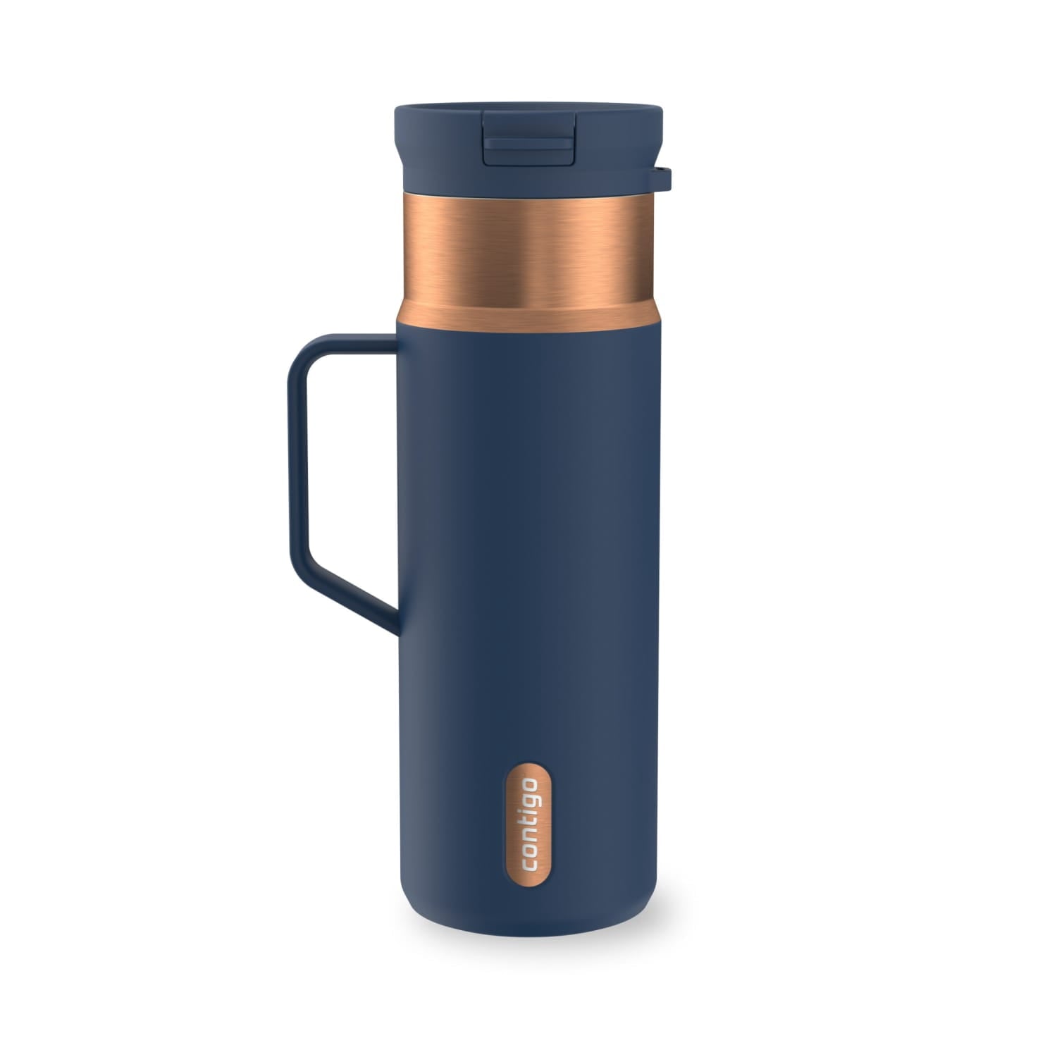 Contigo SnapSeal Leakproof Stainless Steel Reusable Water Bottle Tumbler with Side Handle, Dark Blue/Bronze, 20 oz | TZW7