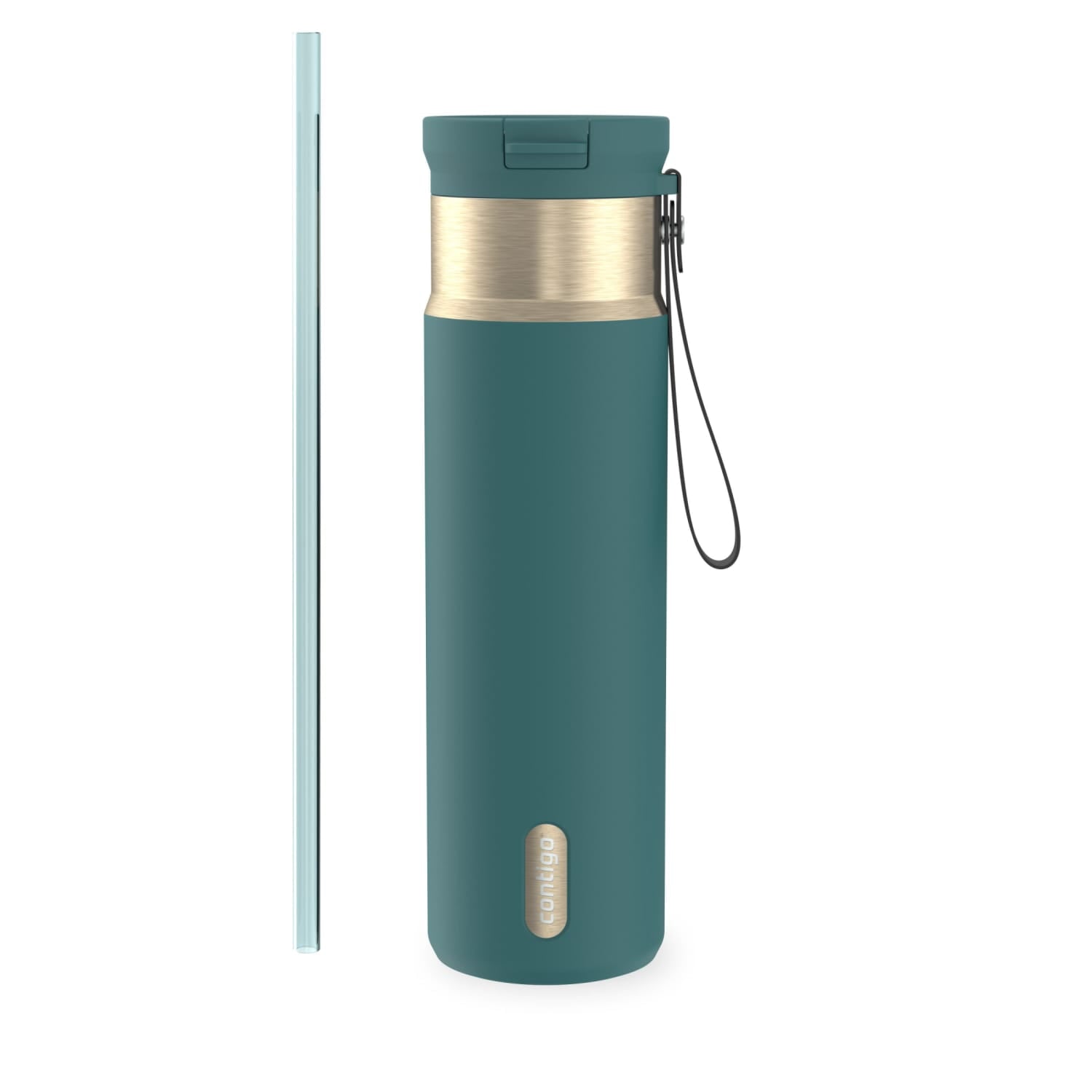 Contigo SnapSeal Leakproof Stainless Steel Reusable Water Bottle with Carrying Strap, Dark Blue/Bronze, 24 oz | S8WG