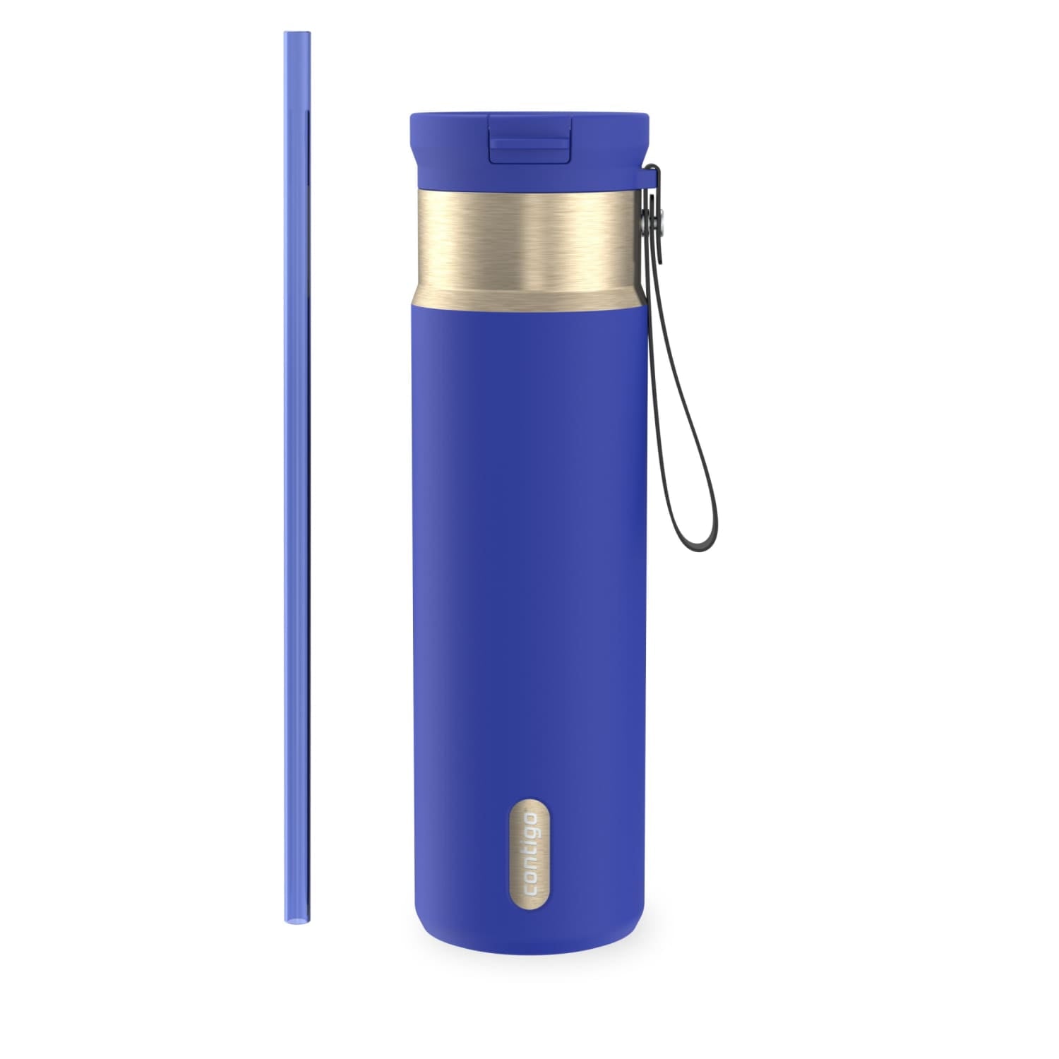 Contigo SnapSeal Leakproof Stainless Steel Reusable Water Bottle with Carrying Strap, Dark Blue/Bronze, 24 oz | S8WG